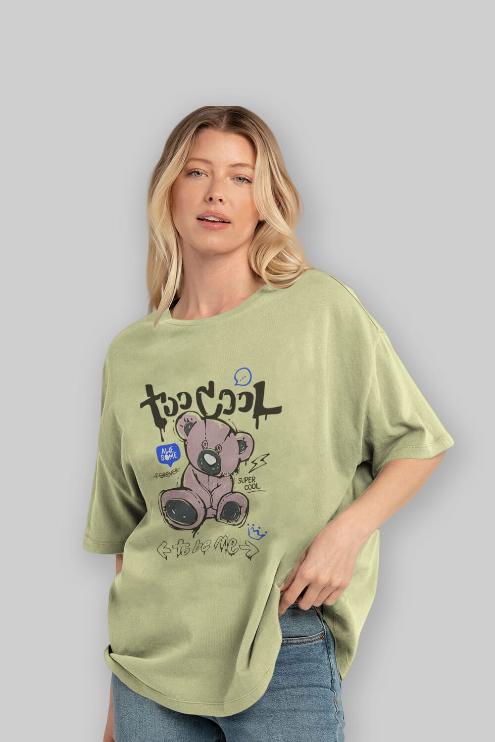 Too Cool Bear Ön Baskılı Oversize t-shirt Erkek Kadın Unisex
