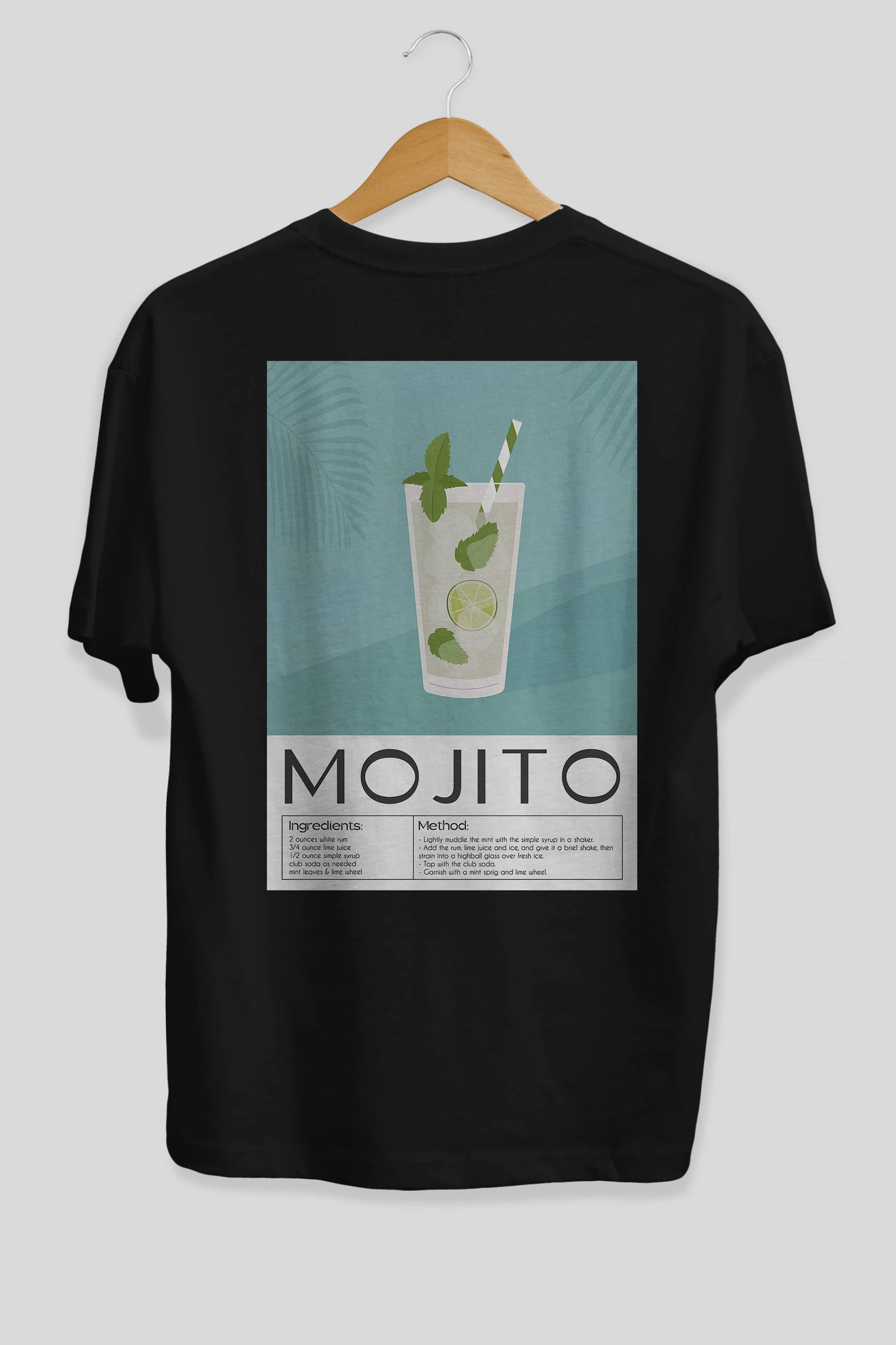 Mojito 4 Arka Baskılı Oversize t-shirt Erkek Kadın Unisex %100 Pamuk Bisiklet Yaka tişort