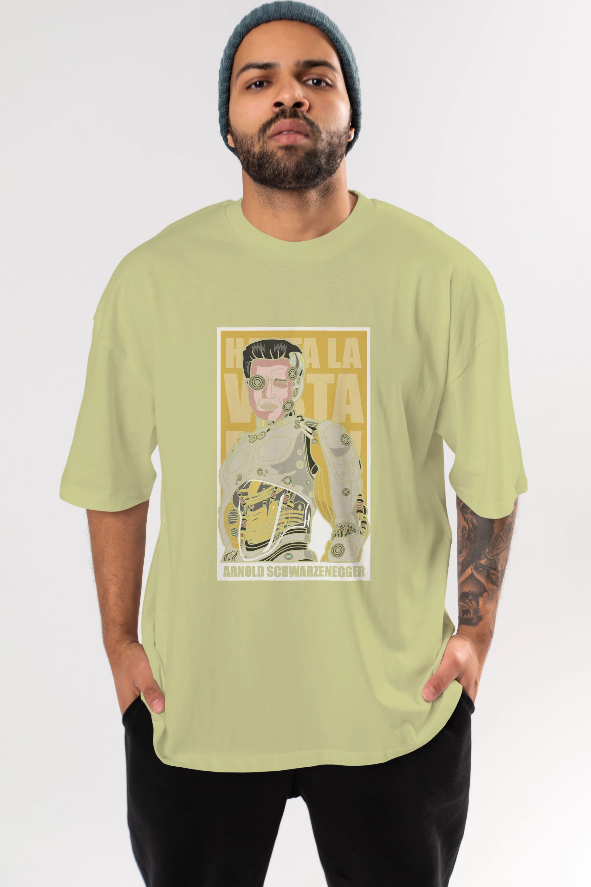 Arnold Robot Human Ön Baskılı Oversize t-shirt Erkek Kadın Unisex %100 Pamuk tişort