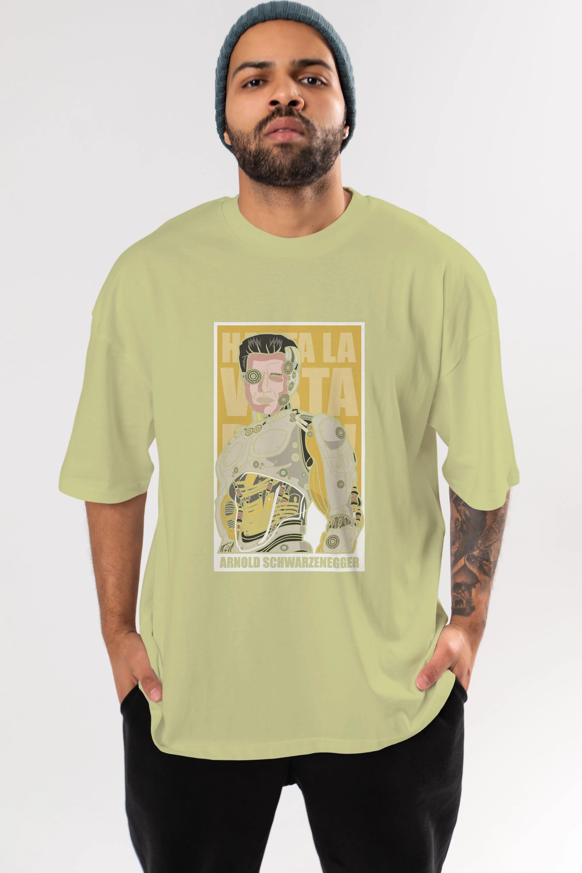 Arnold Robot Human Ön Baskılı Oversize t-shirt Erkek Kadın Unisex %100 Pamuk tişort