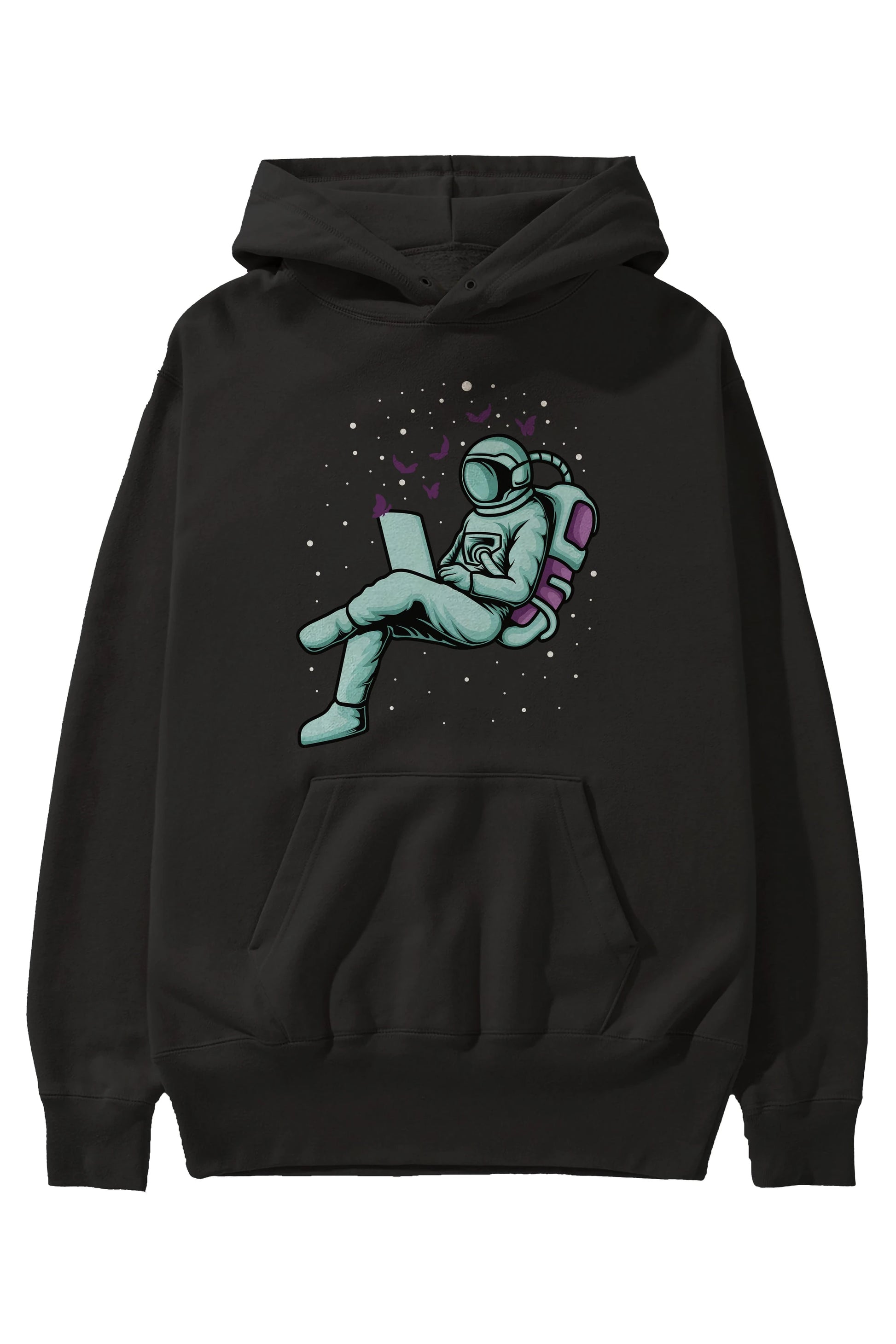 Work with Butterflies in Space Ön Baskılı Hoodie Oversize Kapüşonlu Sweatshirt Erkek Kadın Unisex