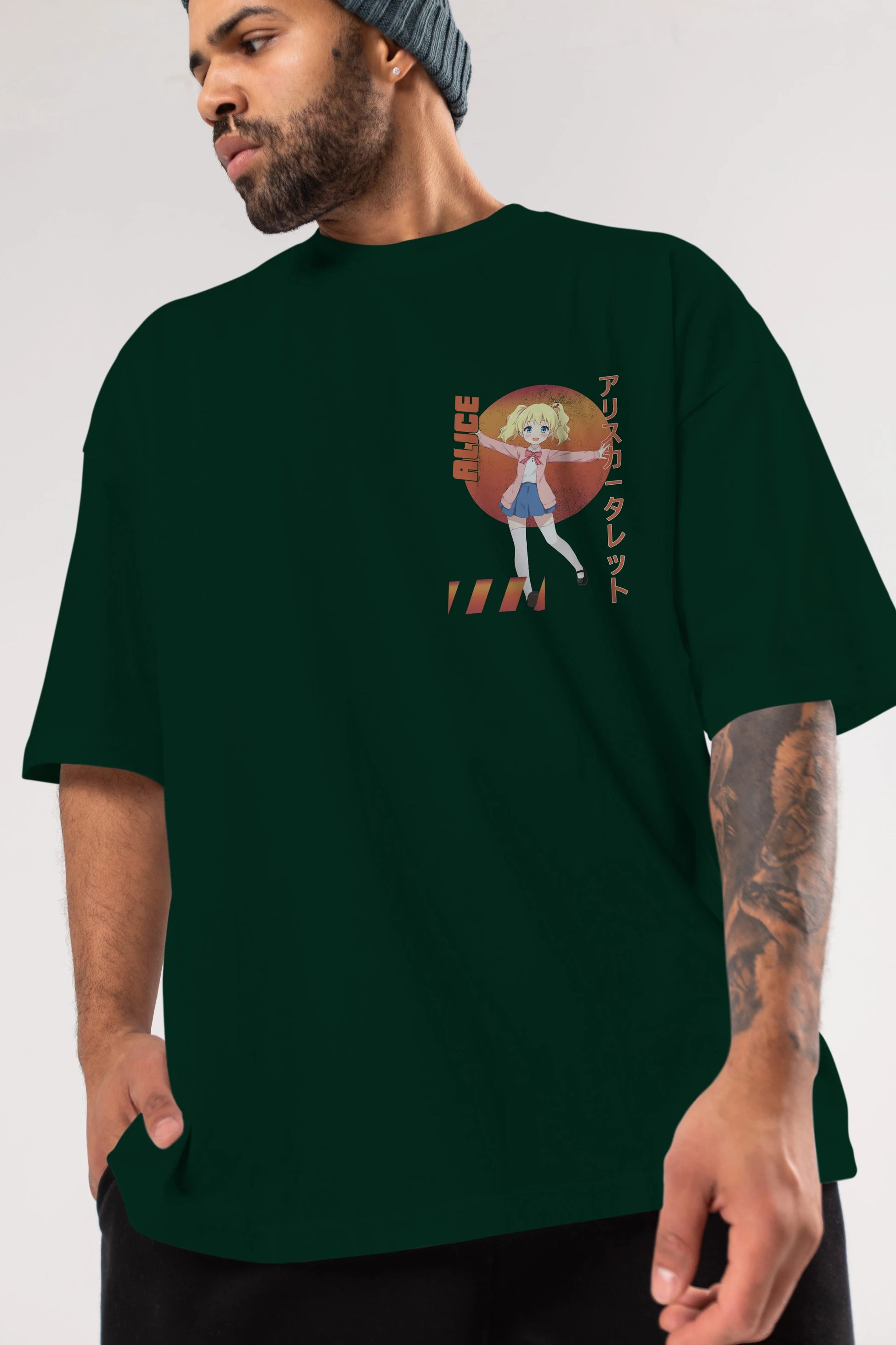 Alice Cartelet 15 Ön Sol Baskılı Oversize t-shirt Erkek Kadın Unisex %100 Pamuk Bisiklet Yaka tişort
