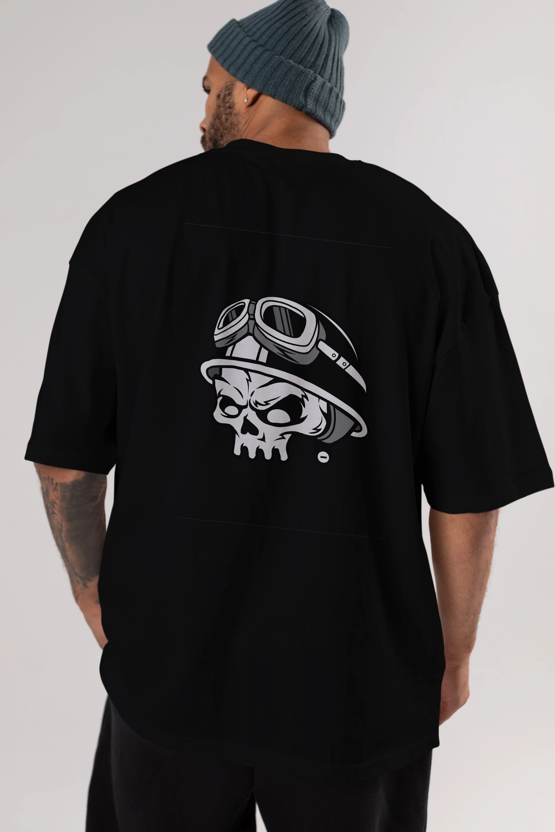 Biker Helmet Arka Baskılı Oversize t-shirt Erkek Kadın Unisex %100 Pamuk tişort