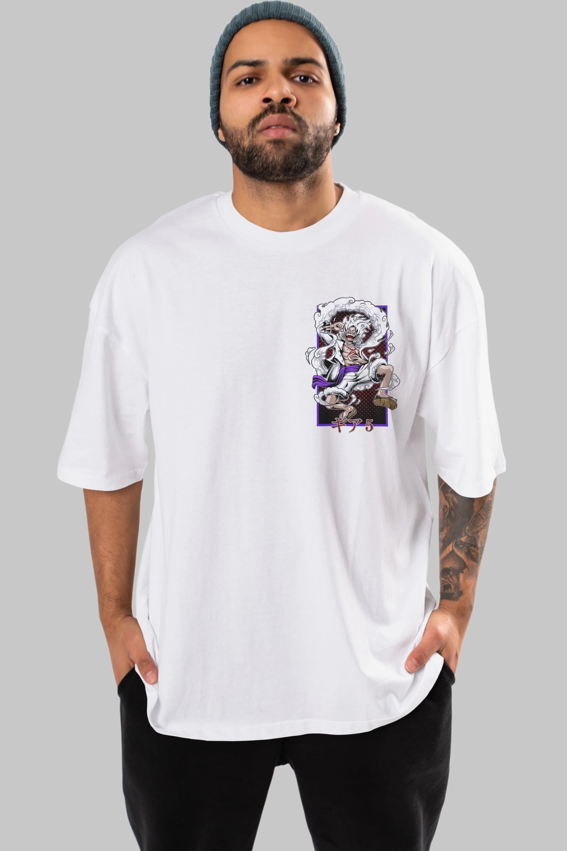 LUFFY GEAR 5 RECUADRO Ön Sol Baskılı Oversize t-shirt Erkek Kadın Unisex %100 Pamuk Bisiklet Yaka tişort