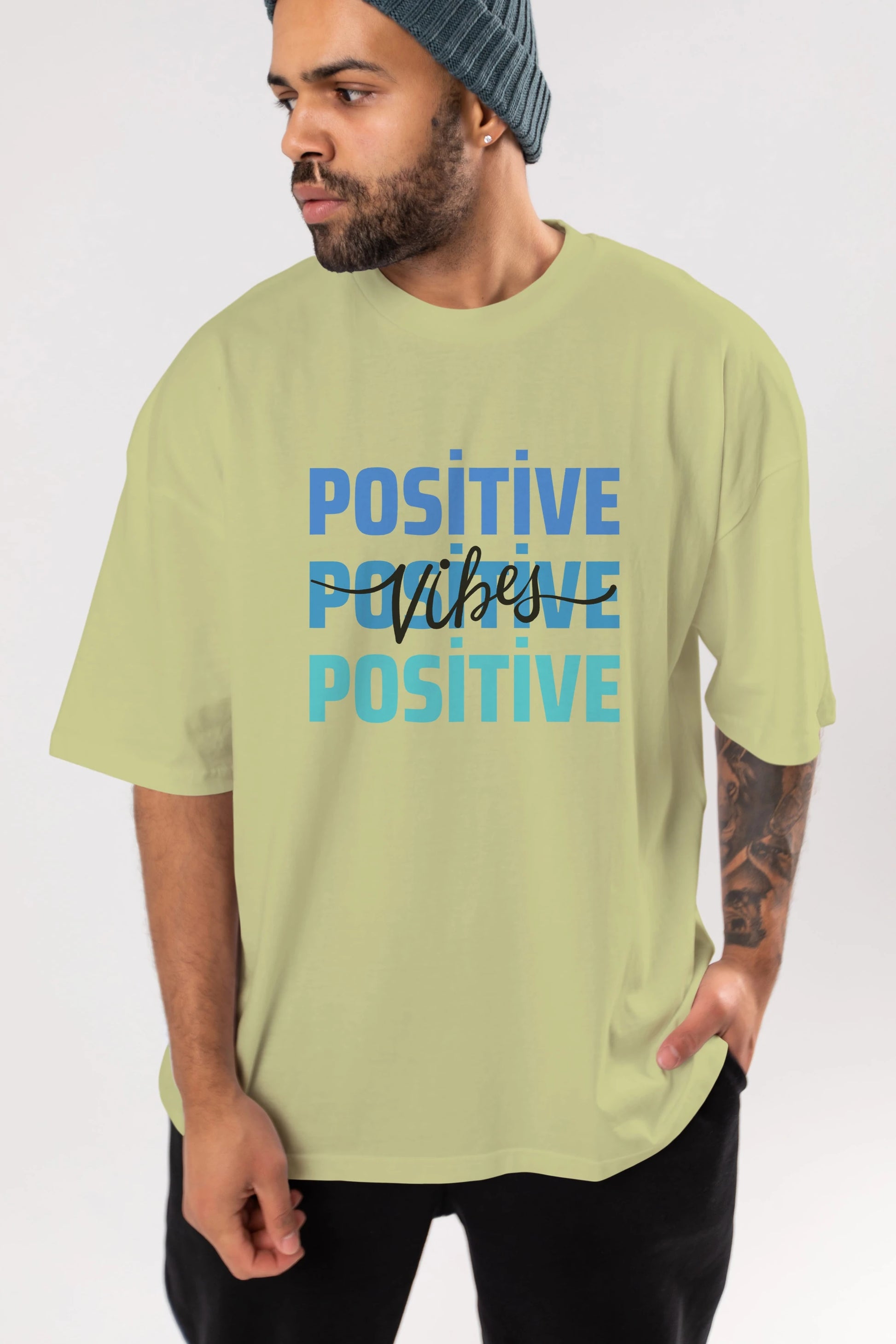 Positive Vibes 2 Ön Baskılı Oversize t-shirt Erkek Kadın Unisex
