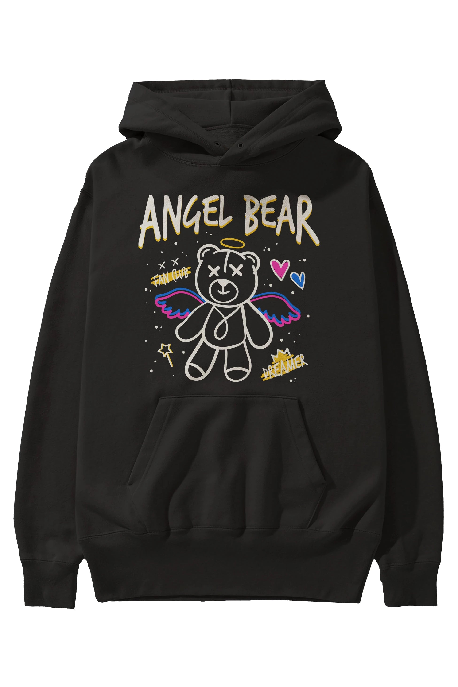 Angel Bear Ön Baskılı Hoodie Oversize Kapüşonlu Sweatshirt Erkek Kadın Unisex