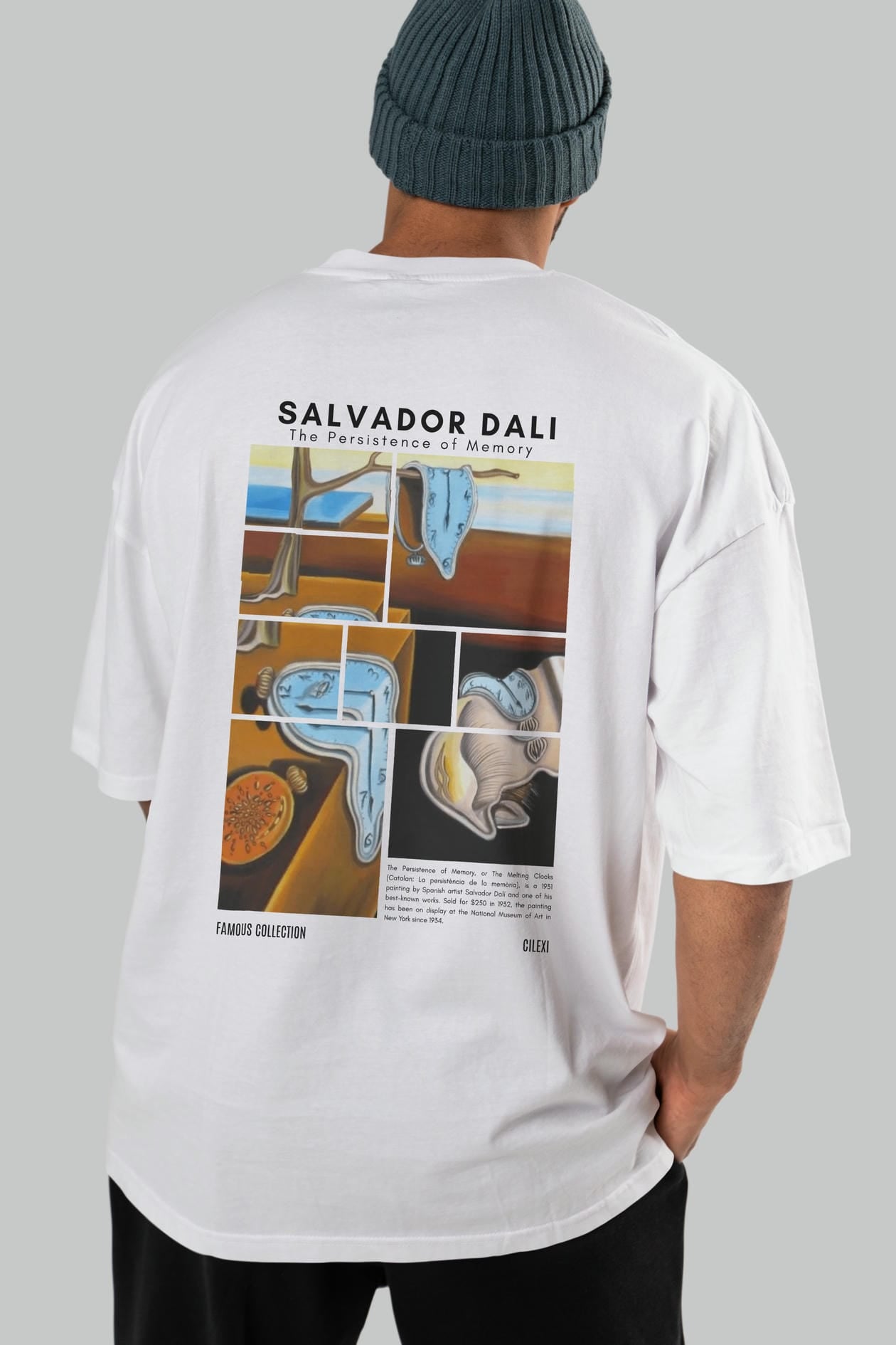 Salvador Dali Arka Baskılı Oversize t-shirt Erkek Kadın Bisiklet Yaka Pamuk tişort