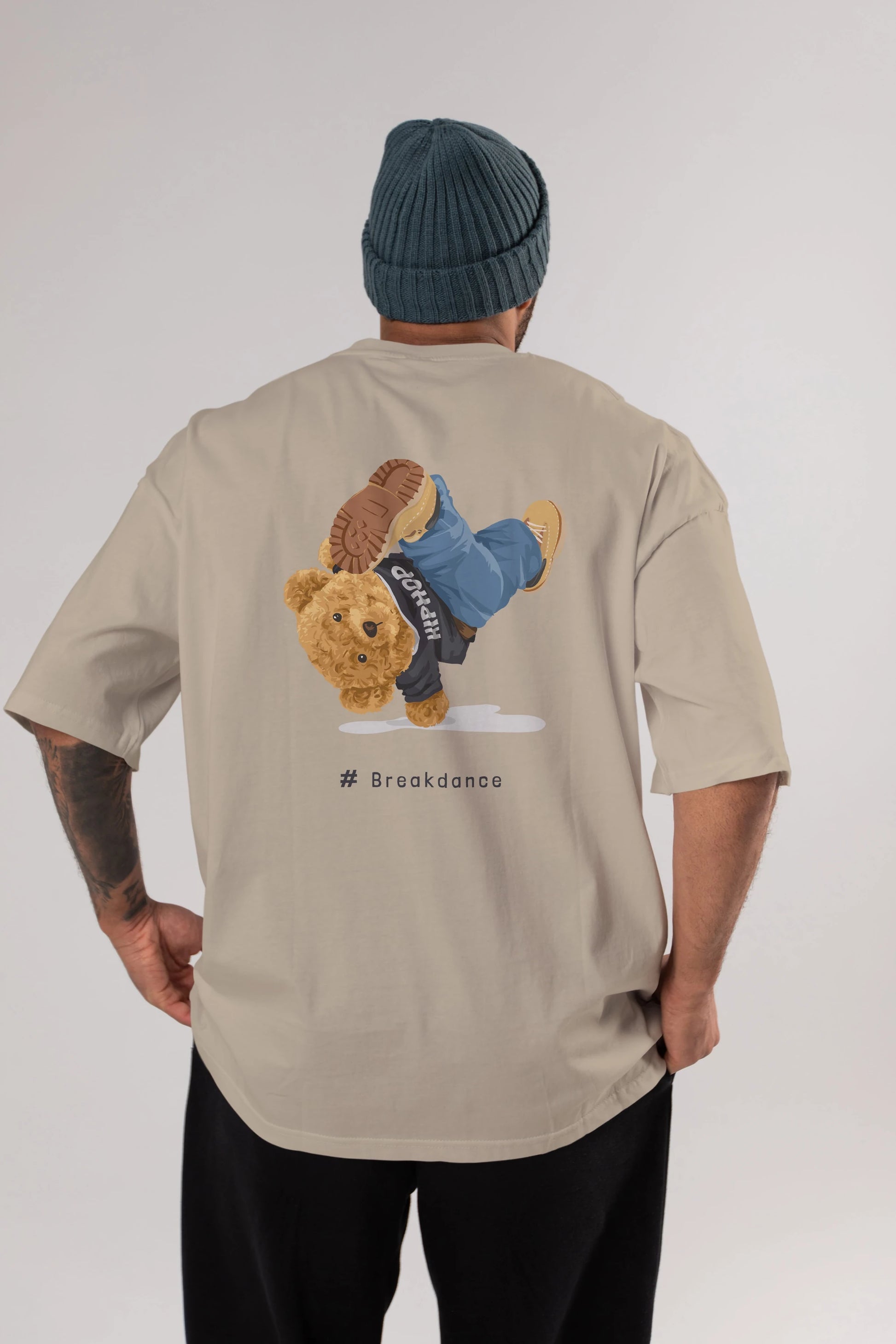 Teddy Bear Breakdance Arka Baskılı Oversize t-shirt Erkek Kadın Unisex %100 Pamuk