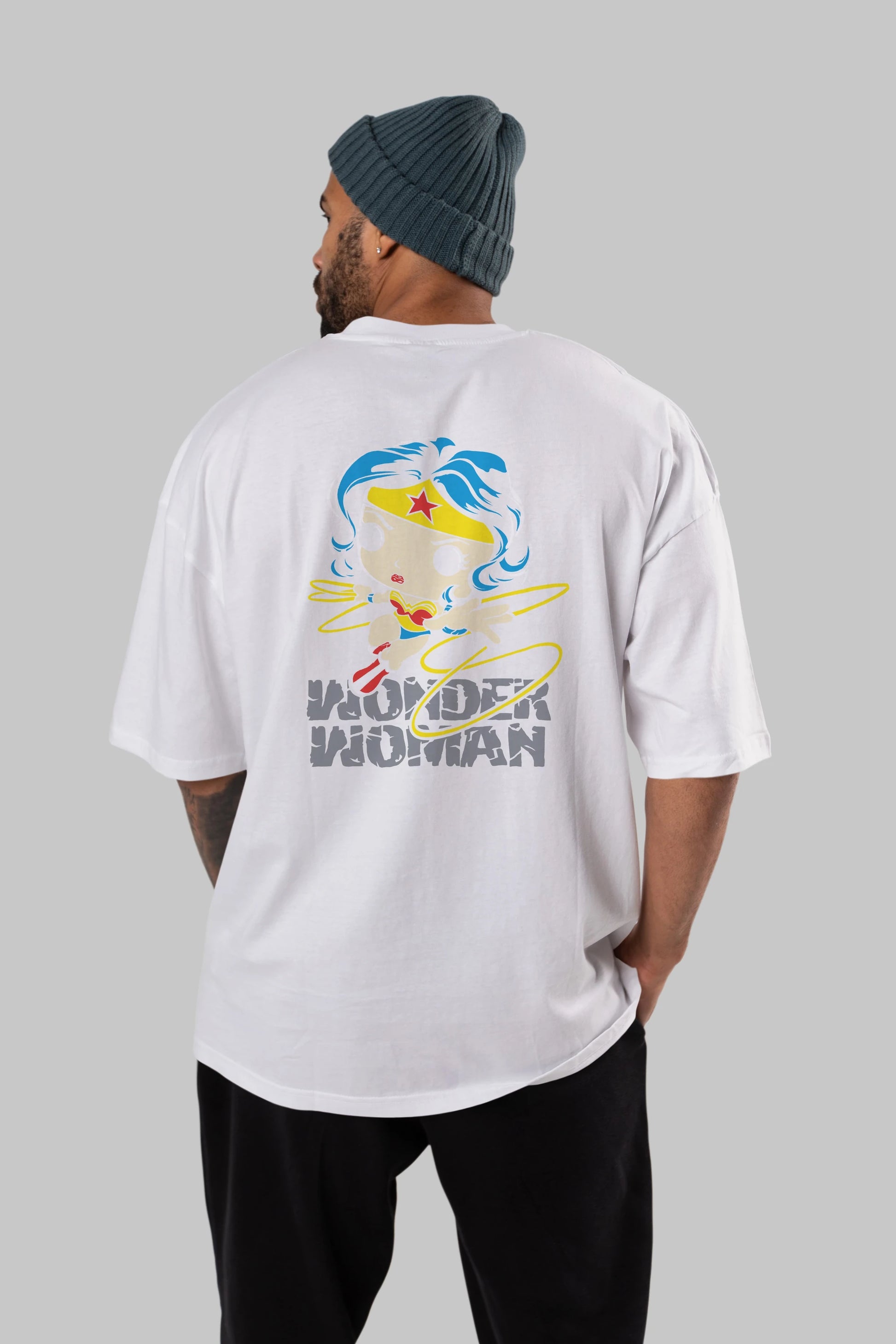 Wonder Woman Arka Baskılı Oversize t-shirt Erkek Kadın Unisex %100 Pamuk Bisiklet Yaka tişort