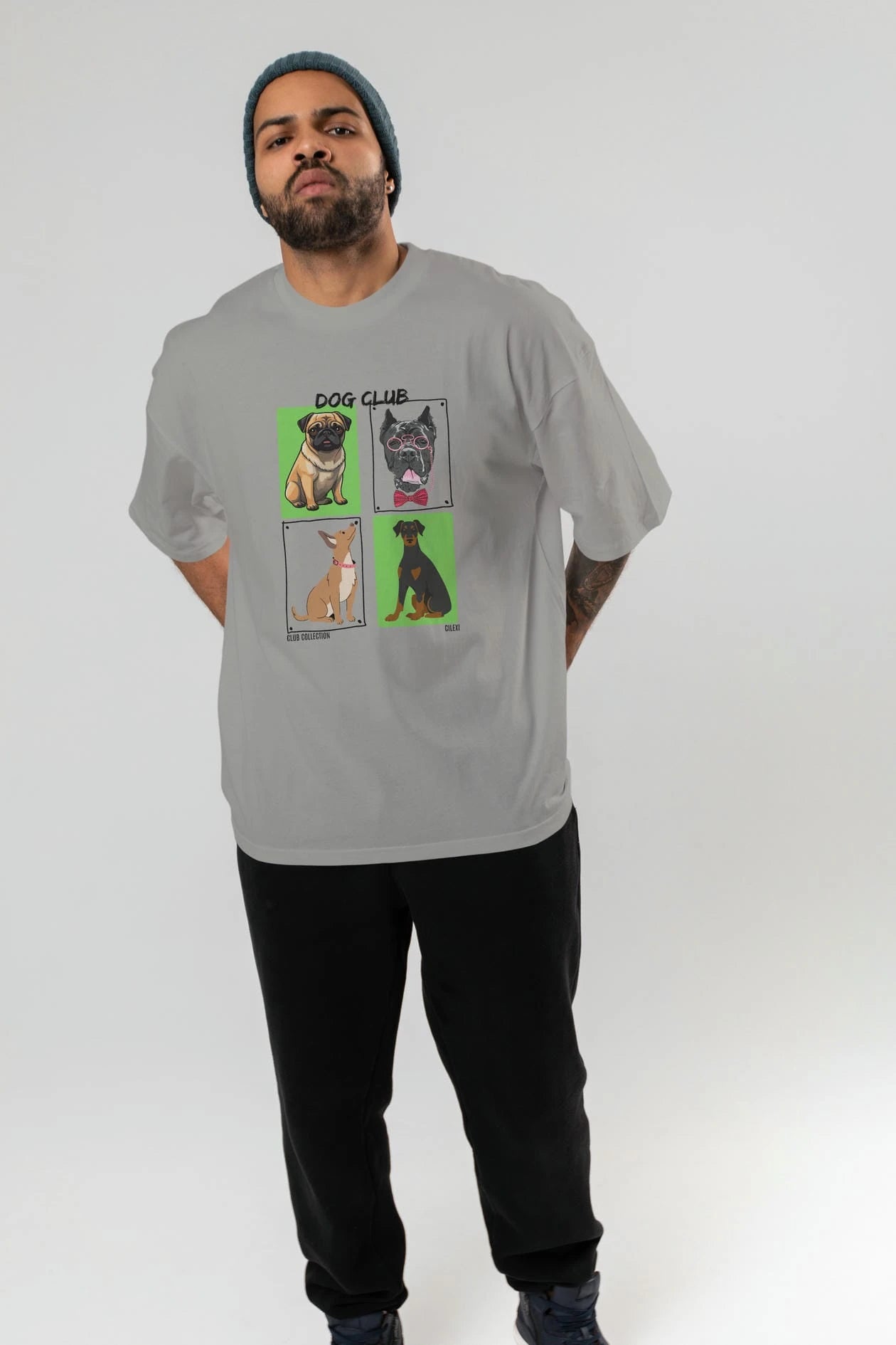 Dog Club ön Baskılı Oversize t-shirt Erkek Kadın %100 Pamuk Bisiklet Yaka tişort