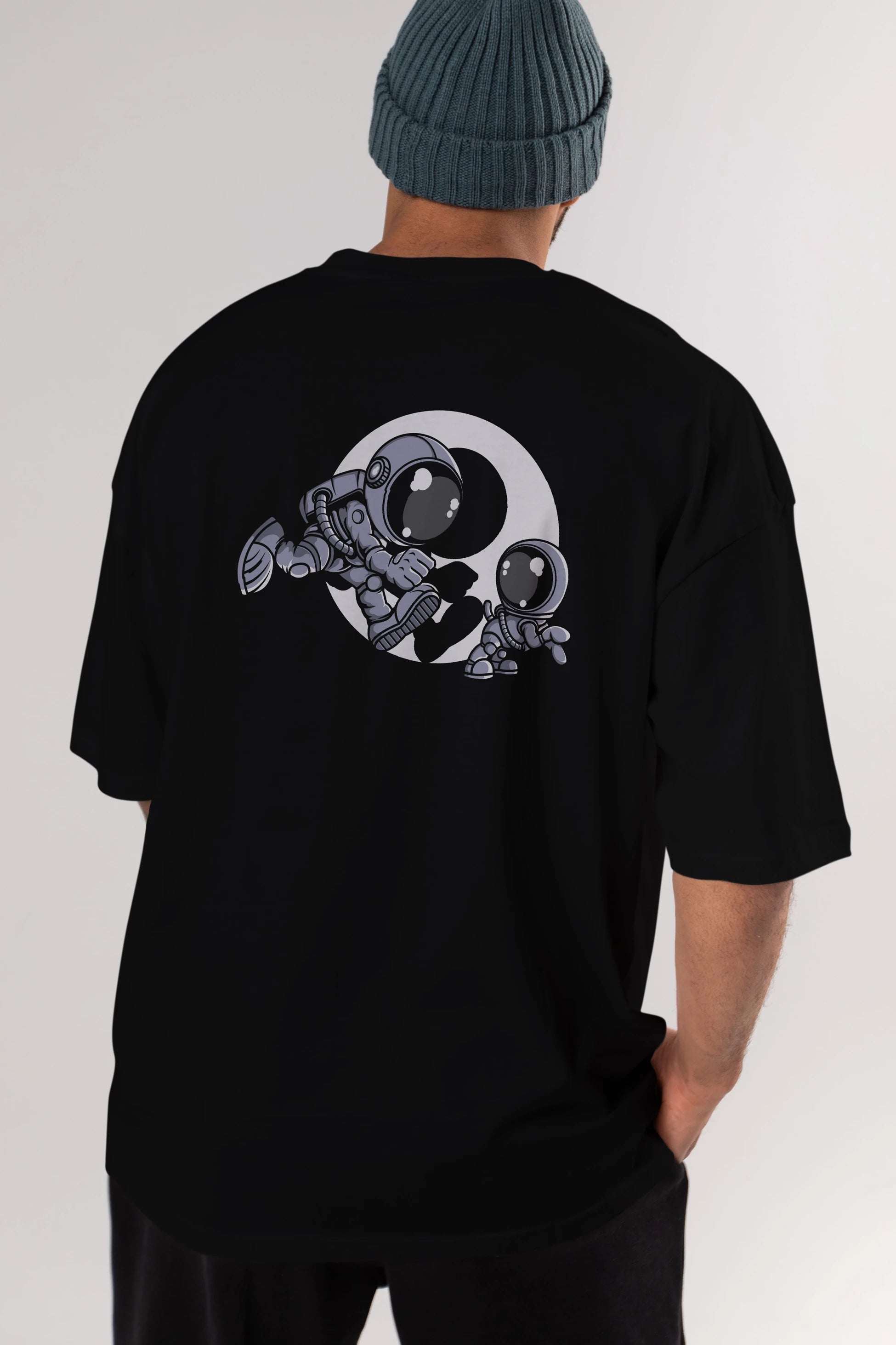 Astronaut And Little Dog Arka Baskılı Oversize t-shirt Erkek Kadın Unisex