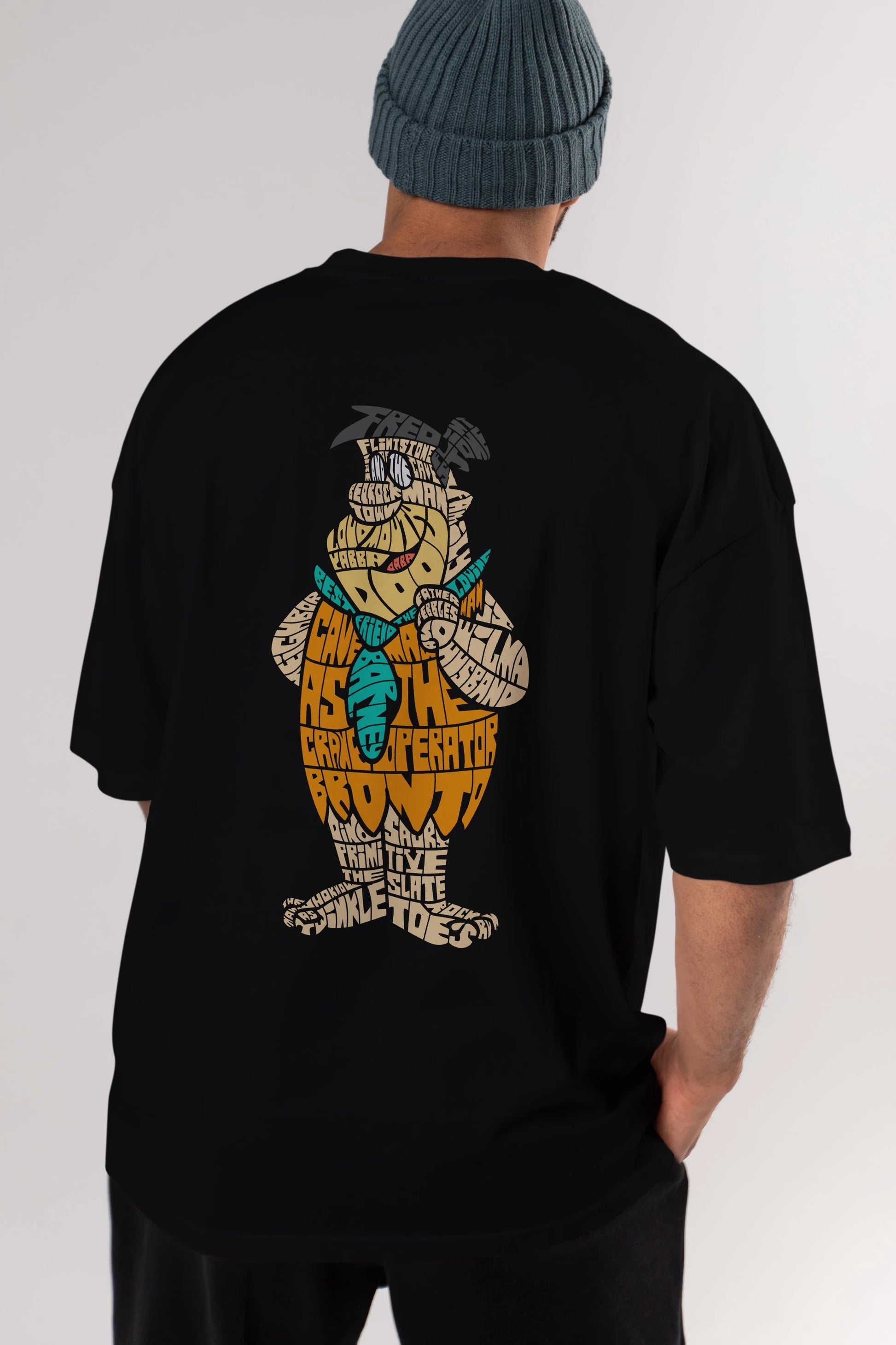 Fred Flintstone Arka Baskılı Oversize t-shirt %100 pamuk Erkek Kadın Unisex