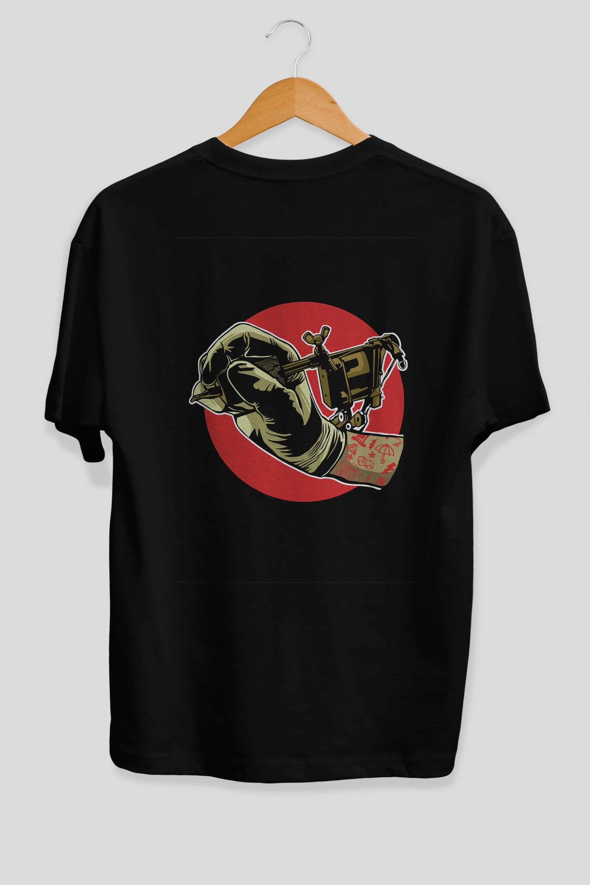 Tattoo Machine ] Arka Baskılı Oversize t-shirt Erkek Kadın Unisex %100 Pamuk