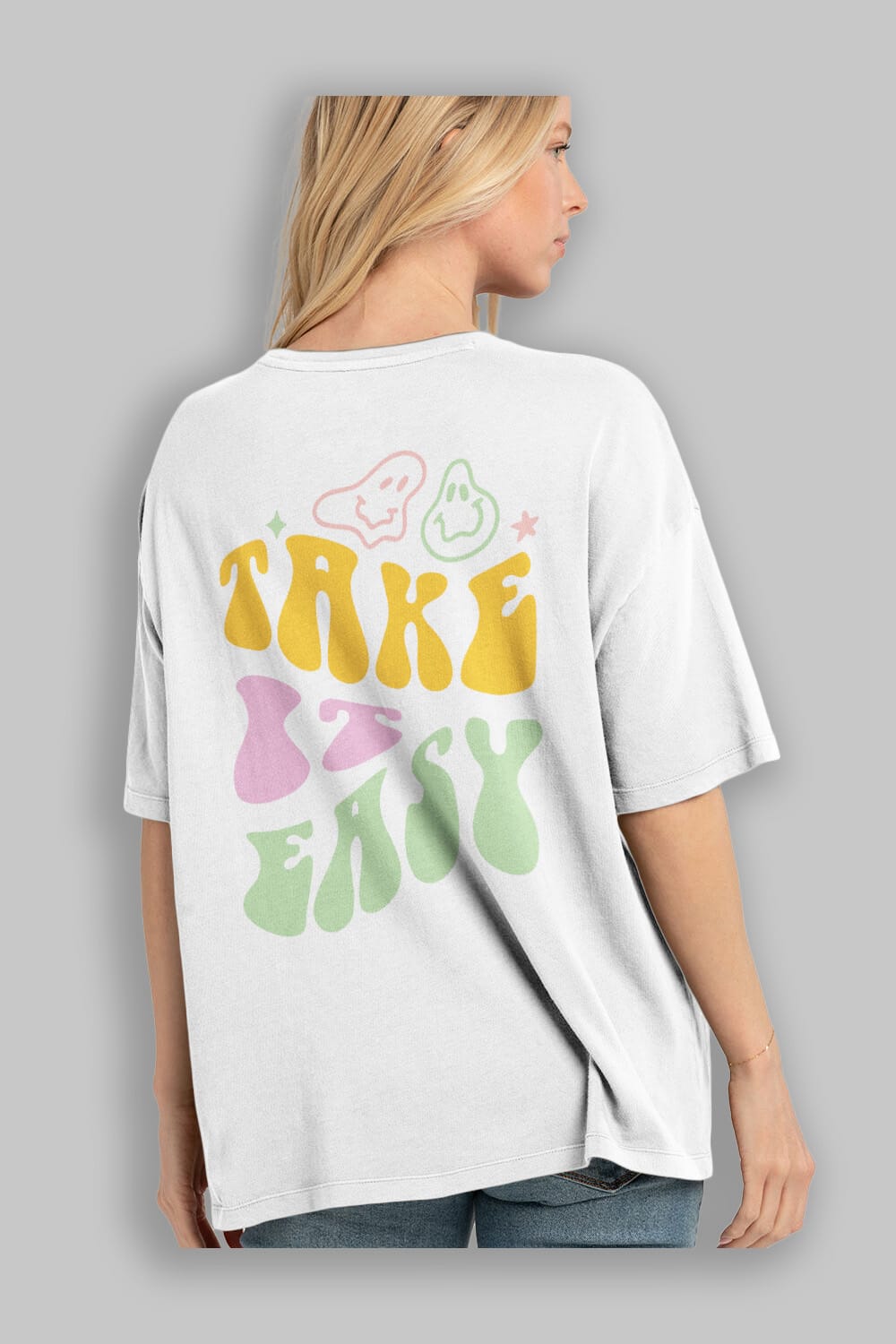 Take it Easy Yazılı Arka Baskılı Oversize t-shirt Erkek Kadın Unisex