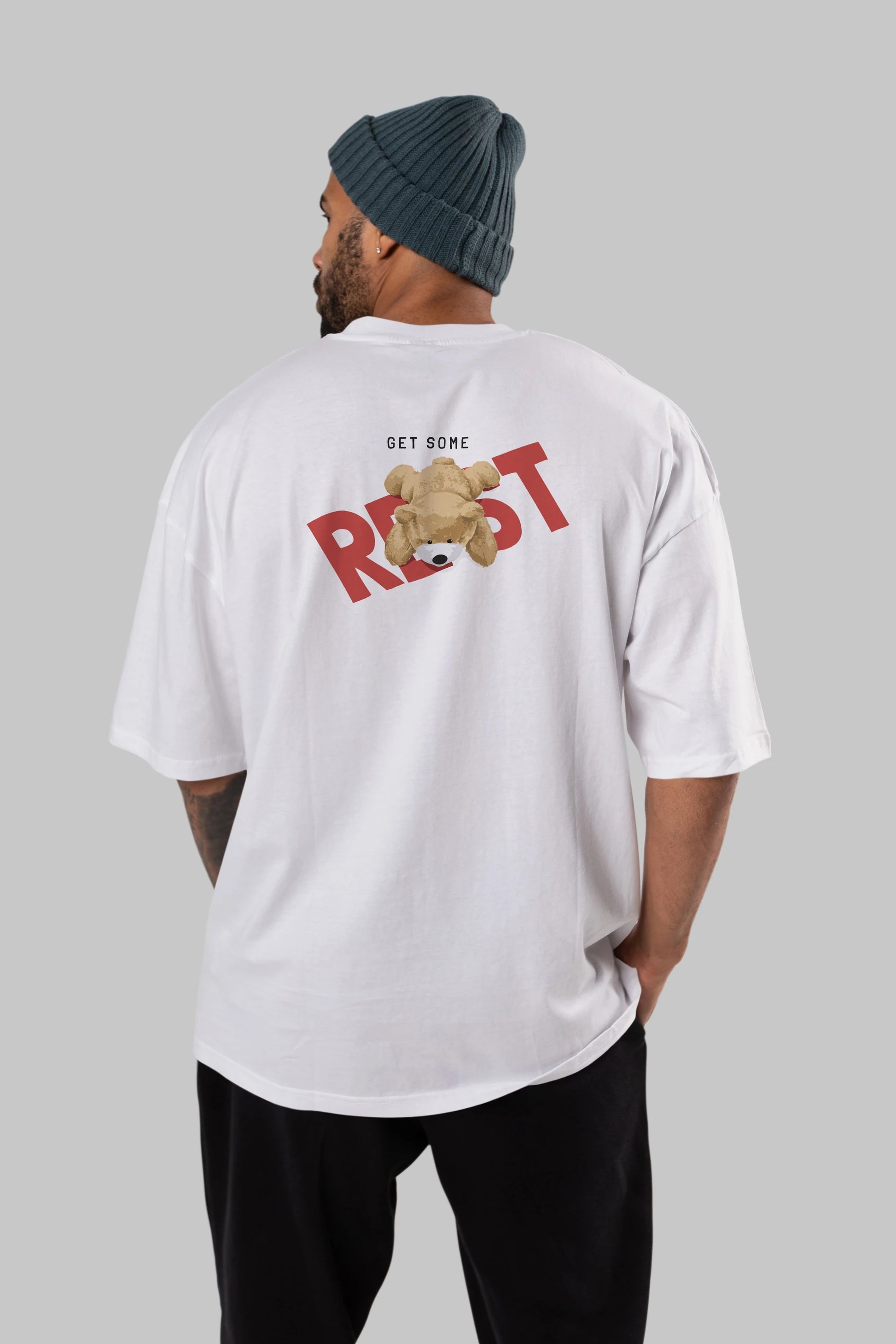 Teddy Bear Rest Arka Baskılı Oversize t-shirt Erkek Kadın Unisex %100 Pamuk