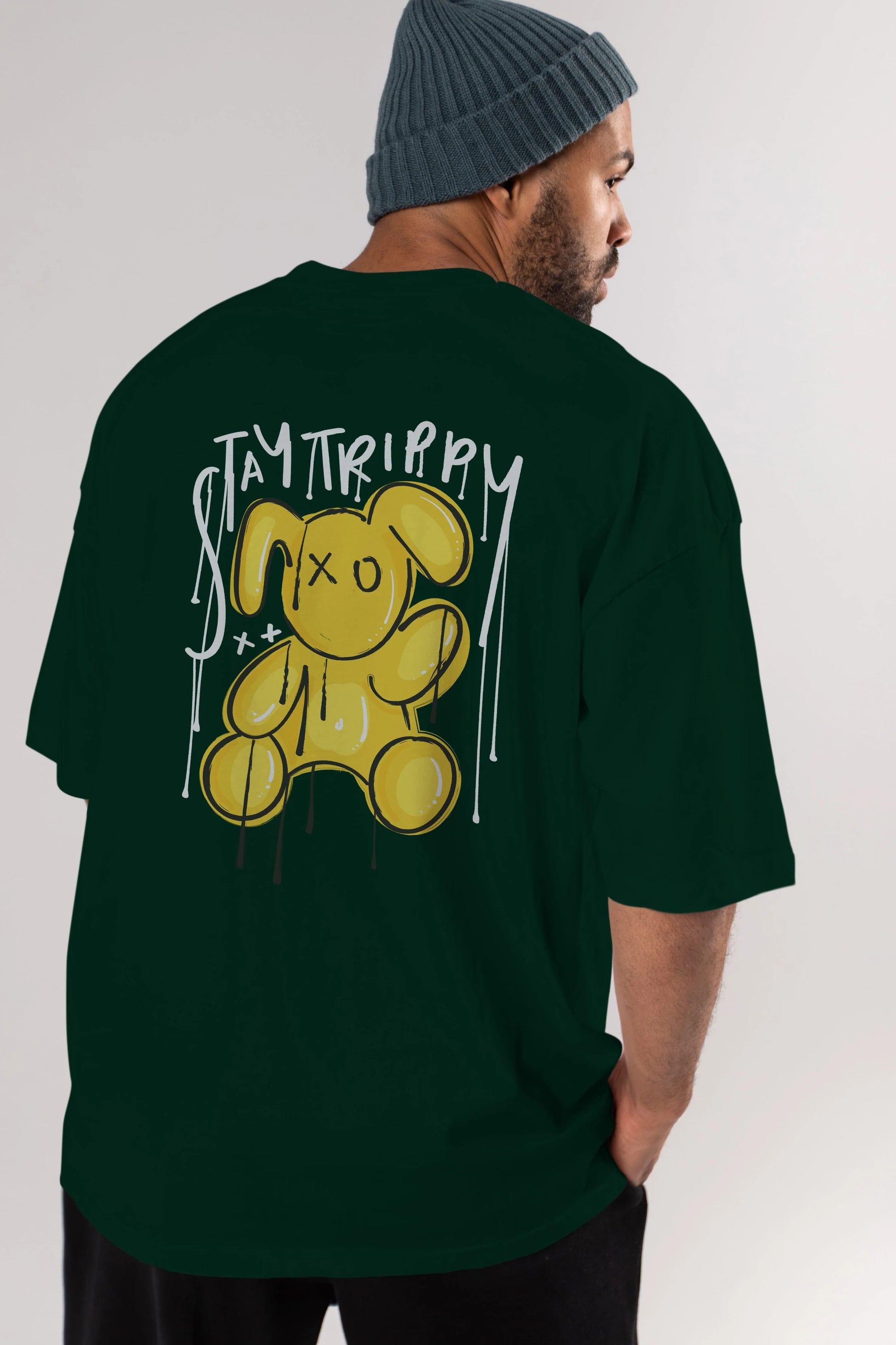 Stay Trippy Bear Arka Baskılı Oversize t-shirt Erkek Kadın Unisex