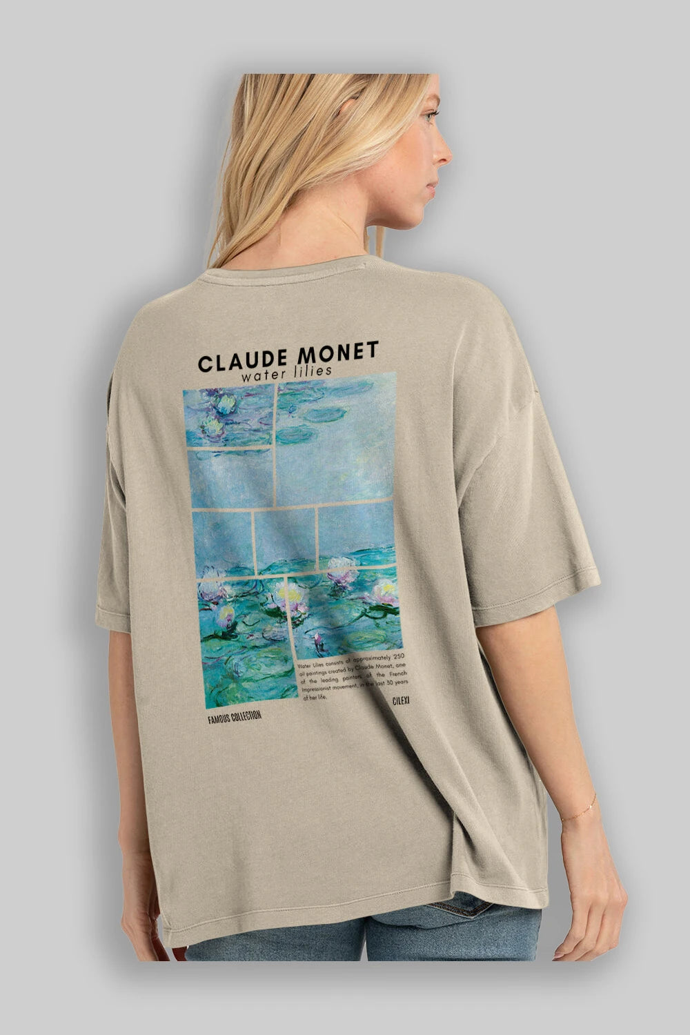 Claude Monet Arka Baskılı Oversize t-shirt Erkek Kadın Bisiklet Yaka Pamuk tişort
