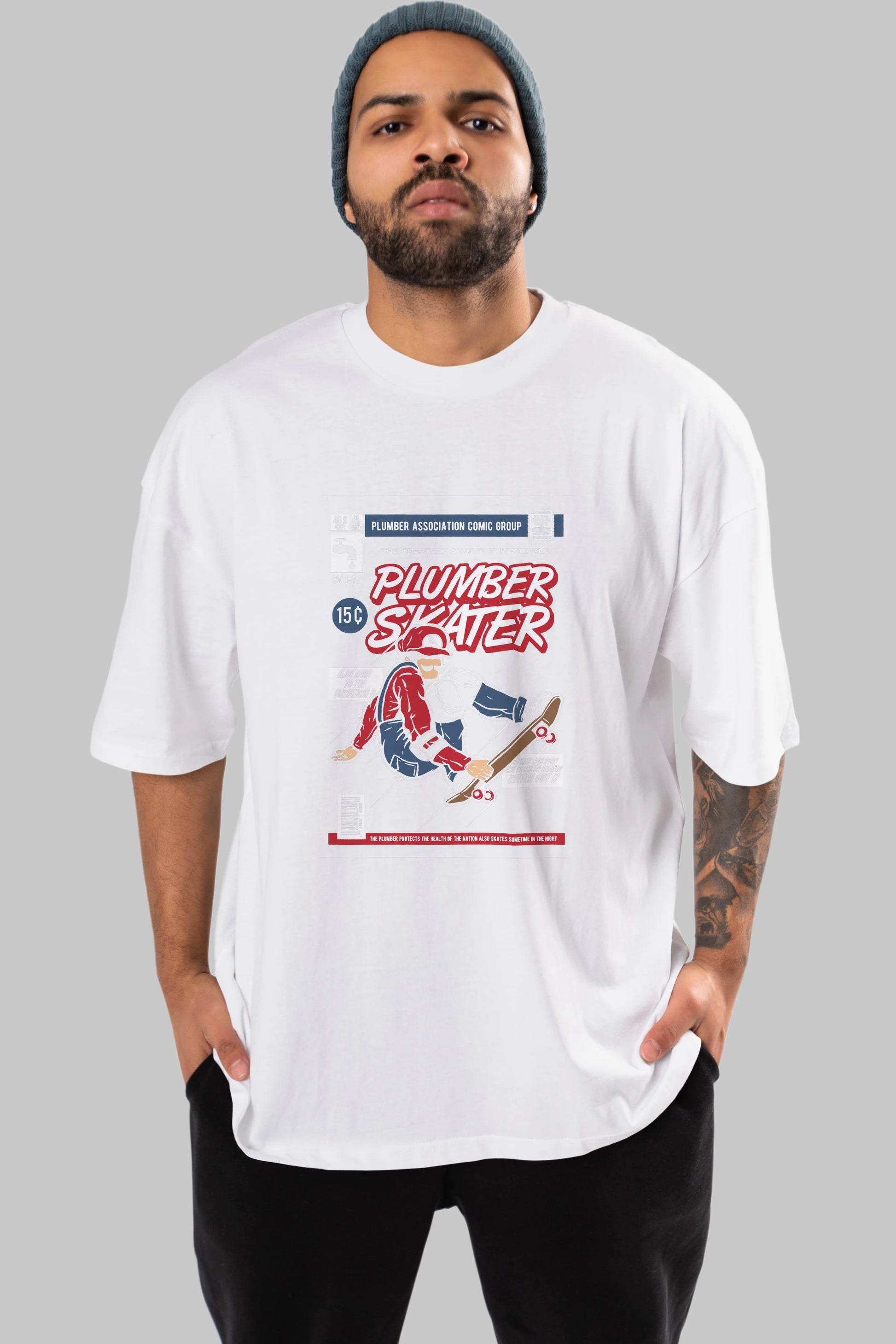 Plumber Skater Ön Baskılı Oversize t-shirt Erkek Kadın Unisex %100 Pamuk tişort