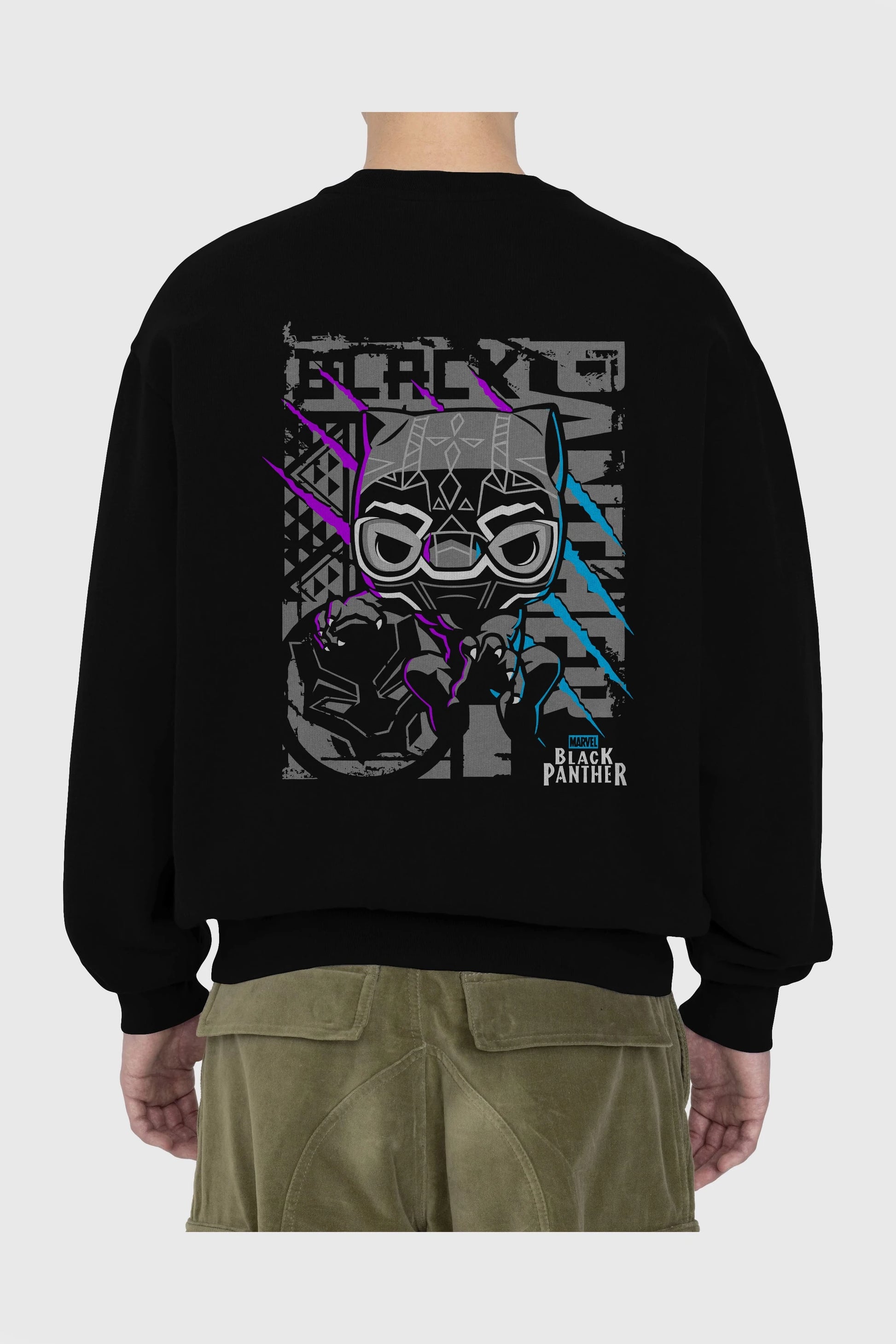 Black Panther Arka Baskılı Oversize Sweatshirt Erkek Kadın Unisex