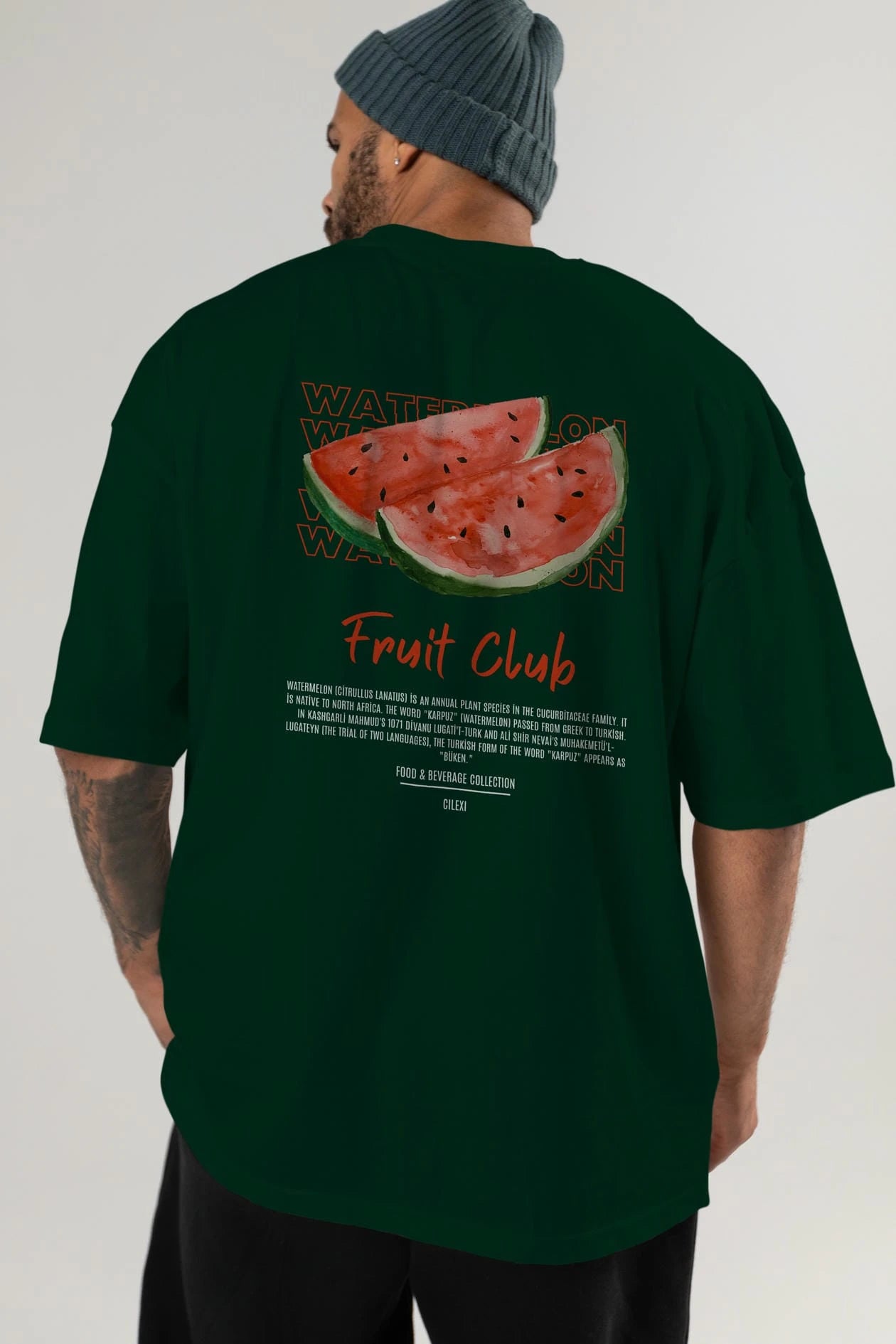 Watermelon Arka Baskılı Oversize t-shirt Erkek Kadın Pamuk Bisiklet Yaka tişort