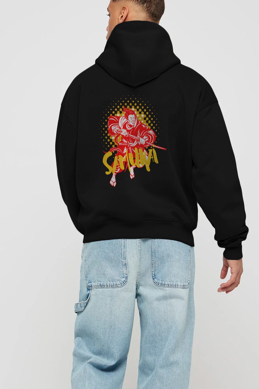 Samurai Arka Baskılı Oversize Hoodie Kapüşonlu Sweatshirt Erkek Kadın Unisex