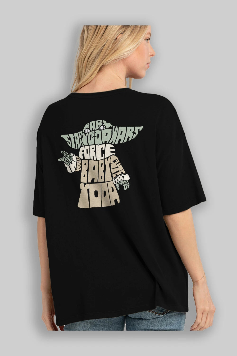 Baby Yoda Arka Baskılı Oversize t-shirt %100 pamuk Erkek Kadın Unisex
