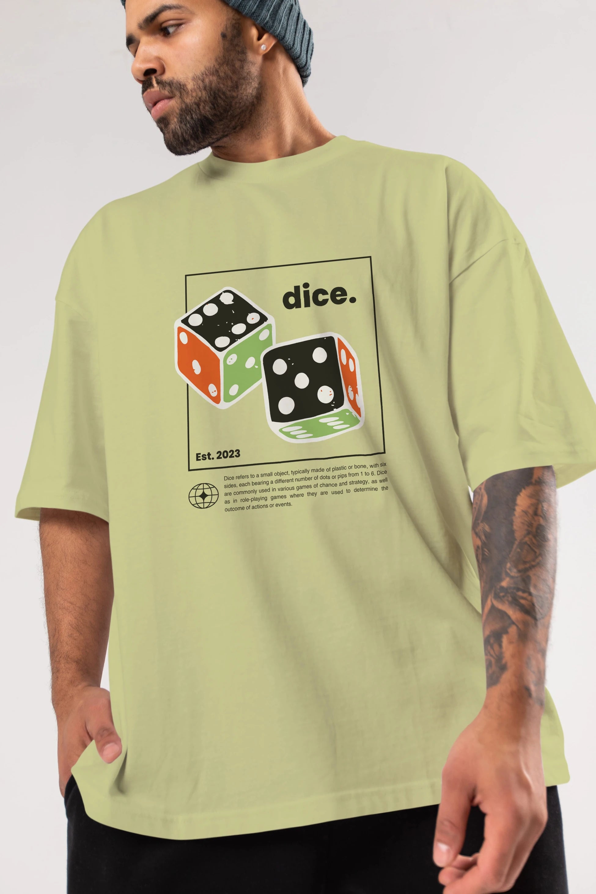 Dice Yazılı Ön Baskılı Oversize t-shirt Erkek Kadın Unisex