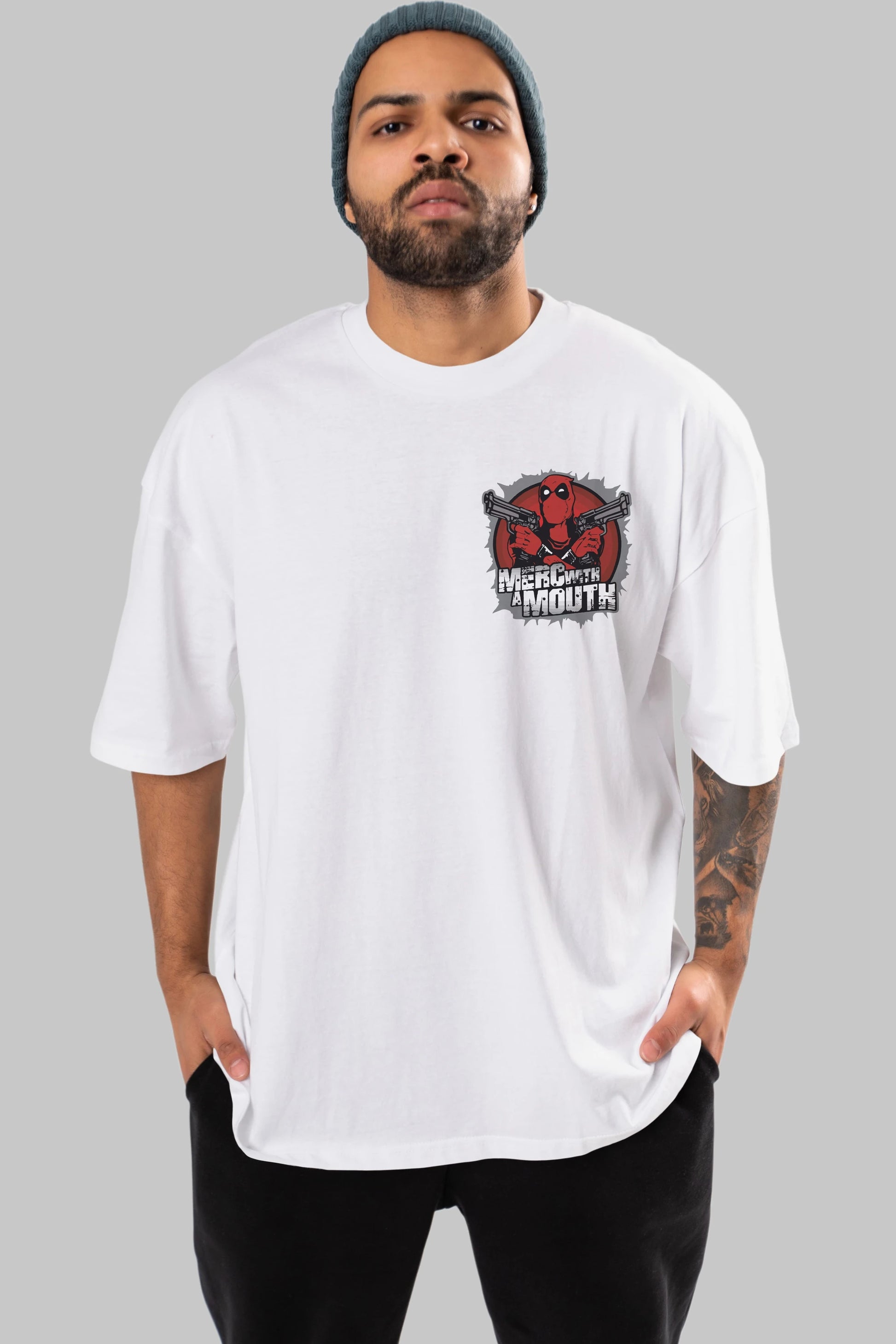 Deadpool (13) Ön Sol Baskılı Oversize t-shirt Erkek Kadın Unisex %100 Pamuk Bisiklet Yaka tişort