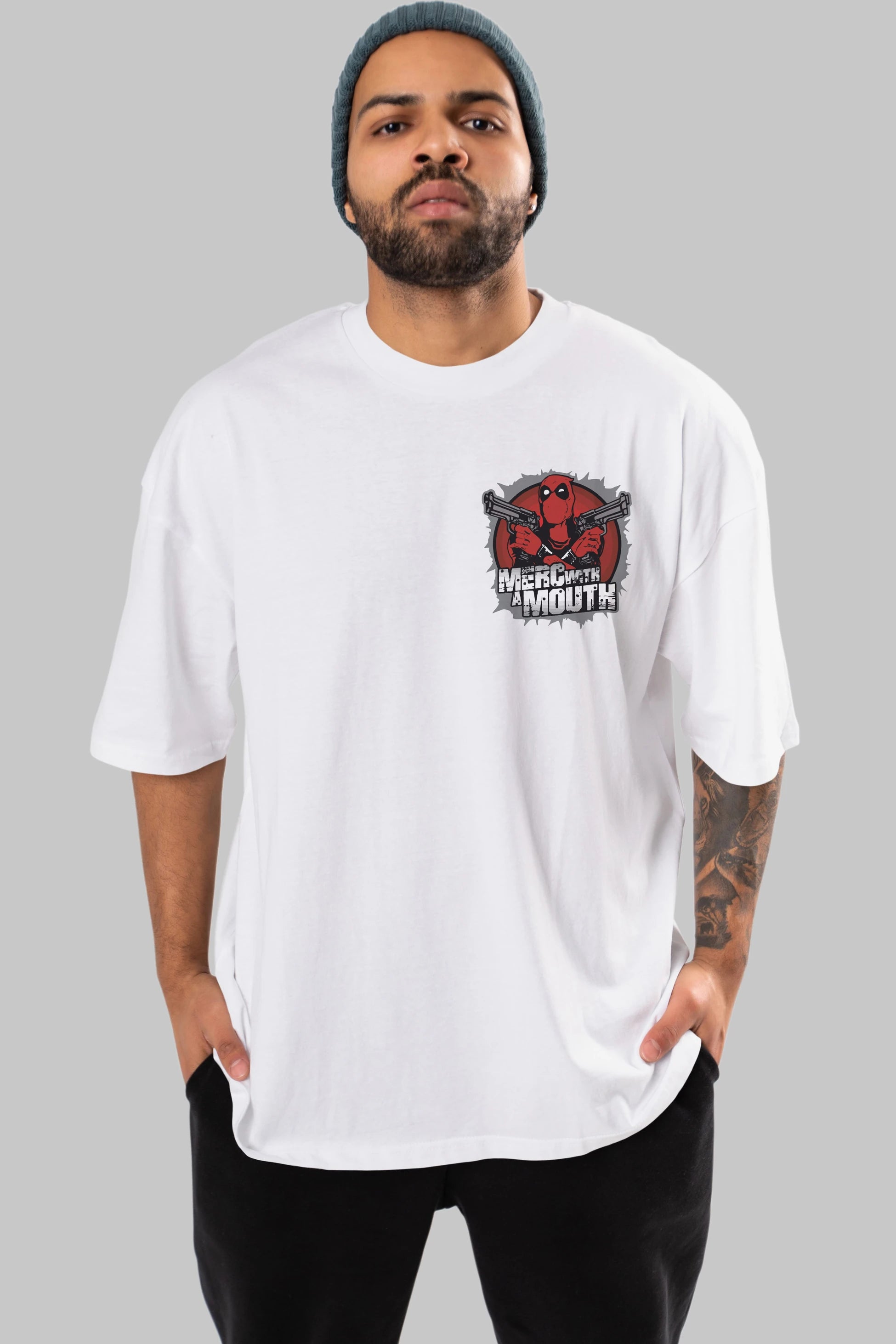 Deadpool (13) Ön Sol Baskılı Oversize t-shirt Erkek Kadın Unisex %100 Pamuk Bisiklet Yaka tişort