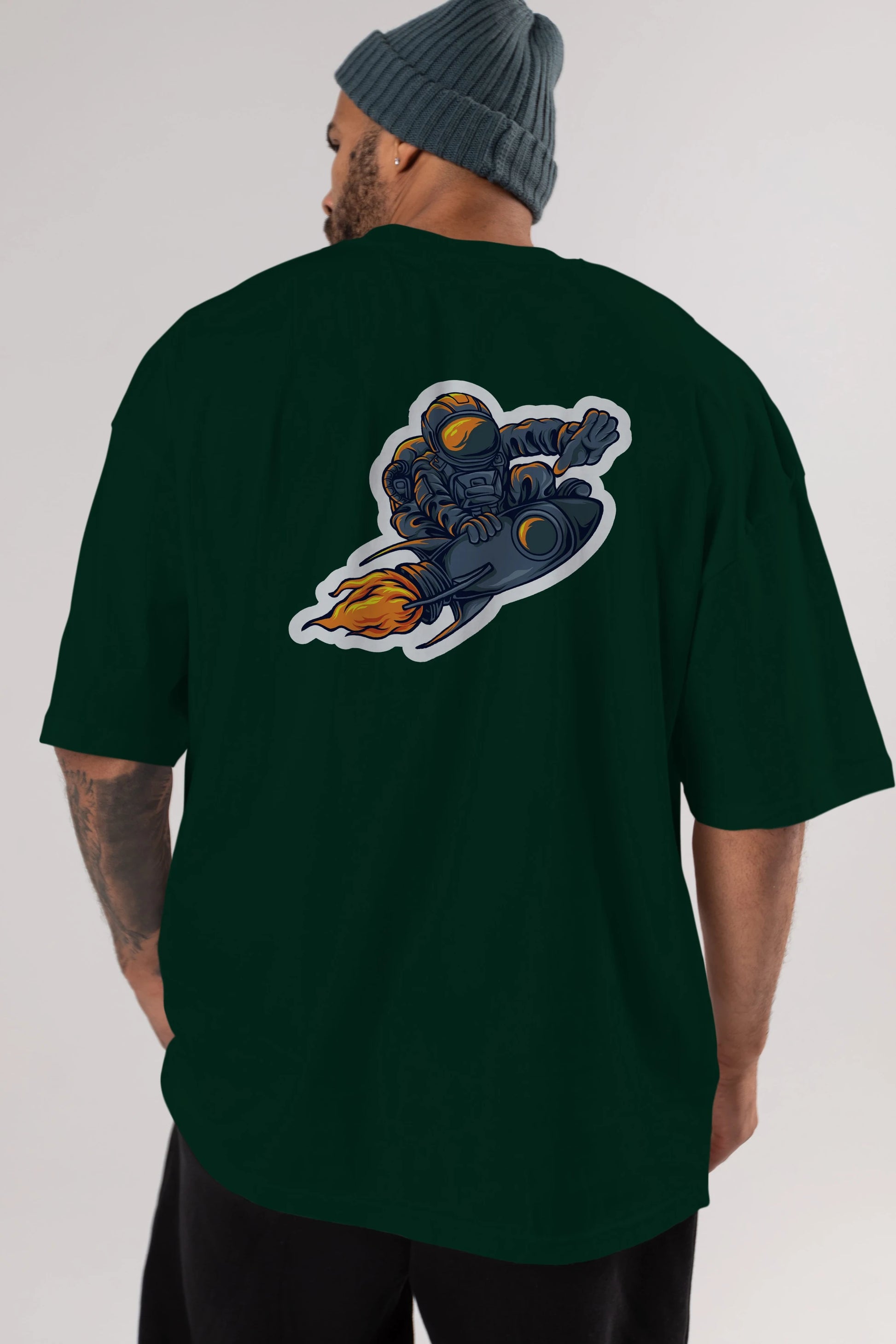 Astrocket Illustration Sticker Arka Baskılı Oversize t-shirt Erkek Kadın Unisex