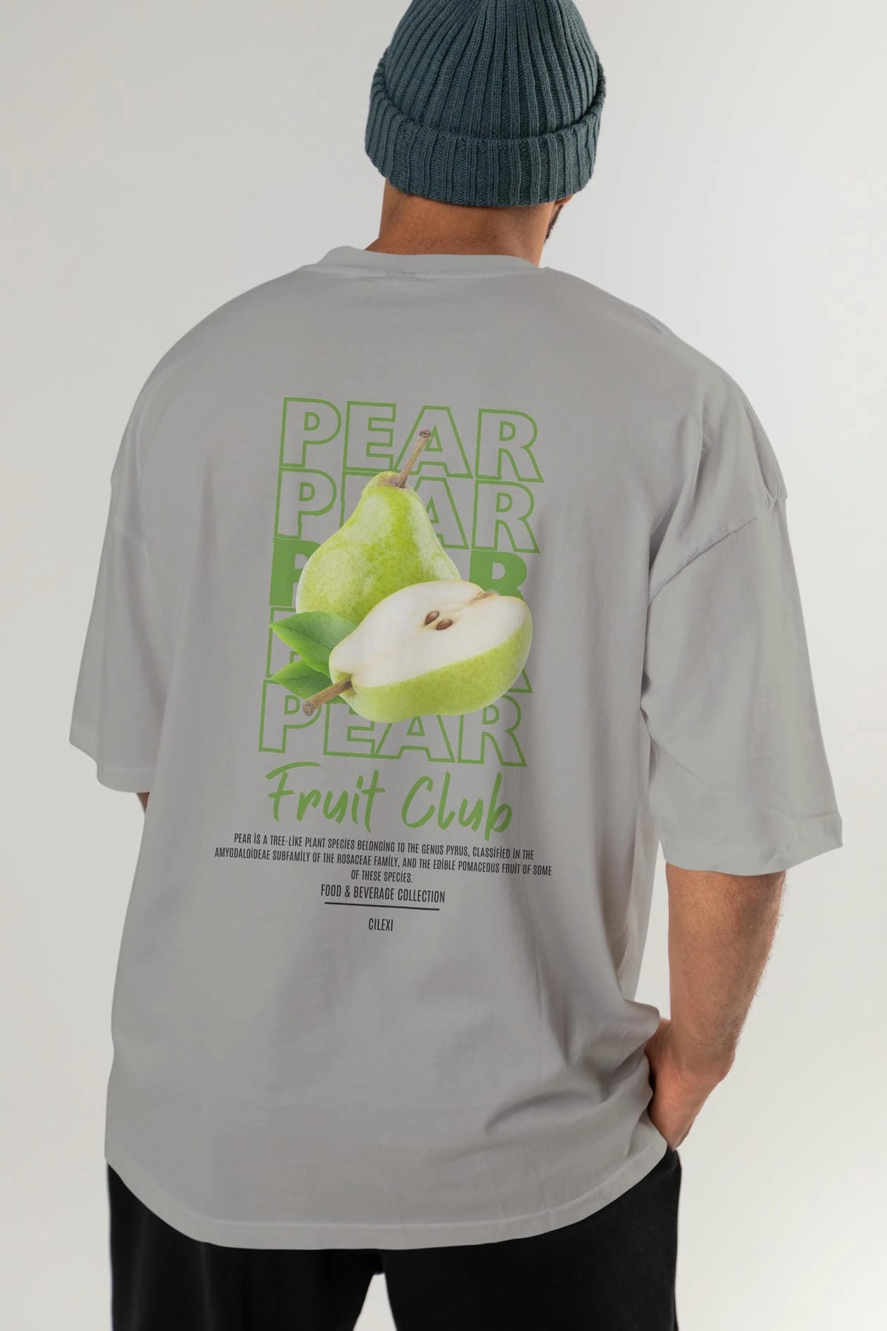 Pear Arka Baskılı Oversize t-shirt Erkek Kadın Pamuk Bisiklet Yaka tişort