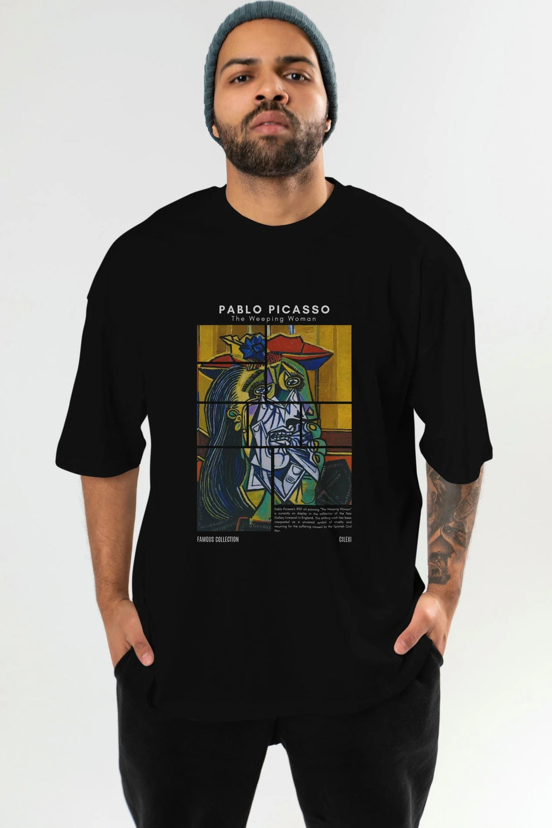 Pablo Picasso ön Baskılı Oversize t-shirt Erkek Kadın Bisiklet Yaka Pamuk tişort