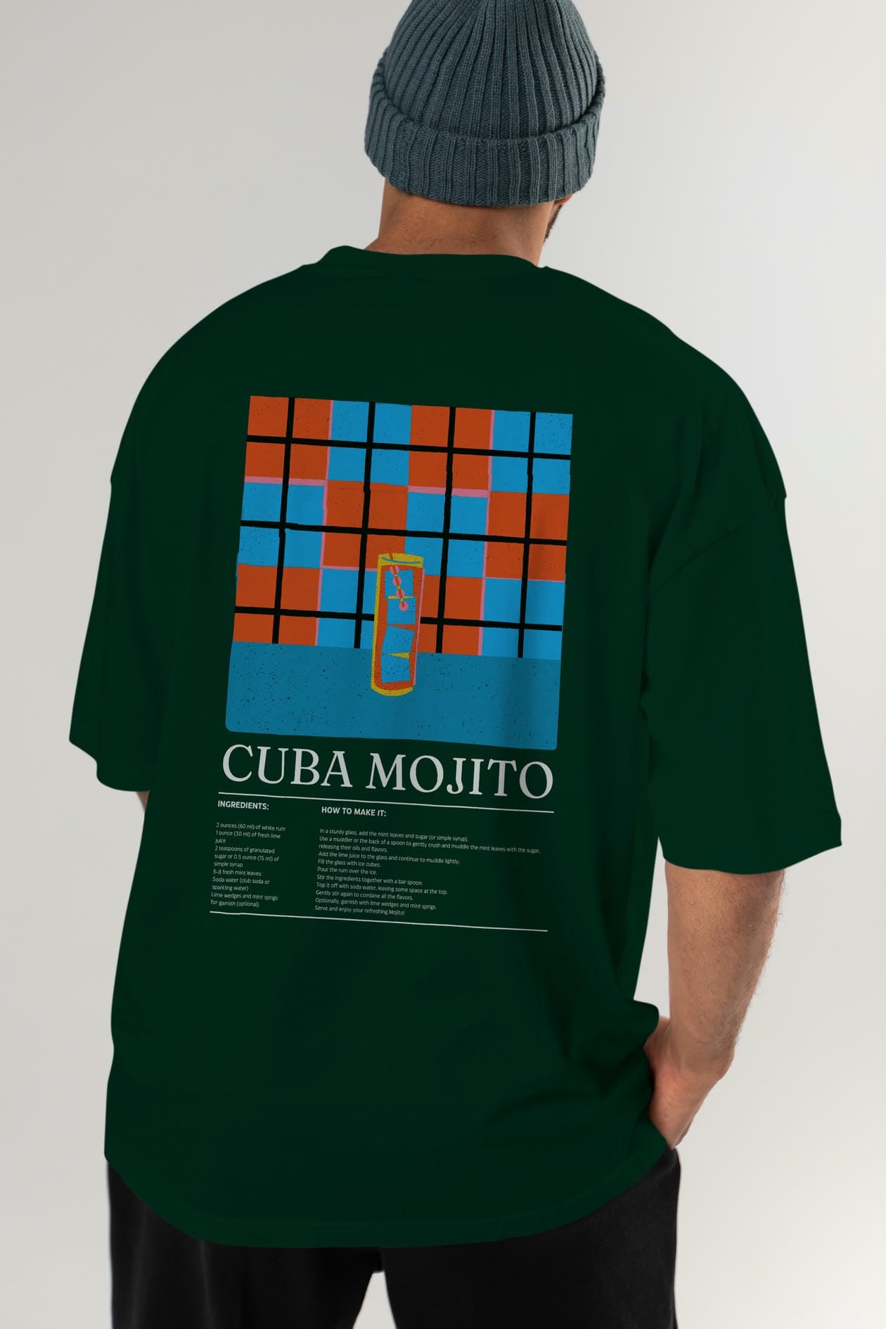 Cuba Mojıto Kokteyl Serisi Arka Baskılı Oversize t-shirt Erkek Kadın %100 Pamuk Bisiklet Yaka tişort