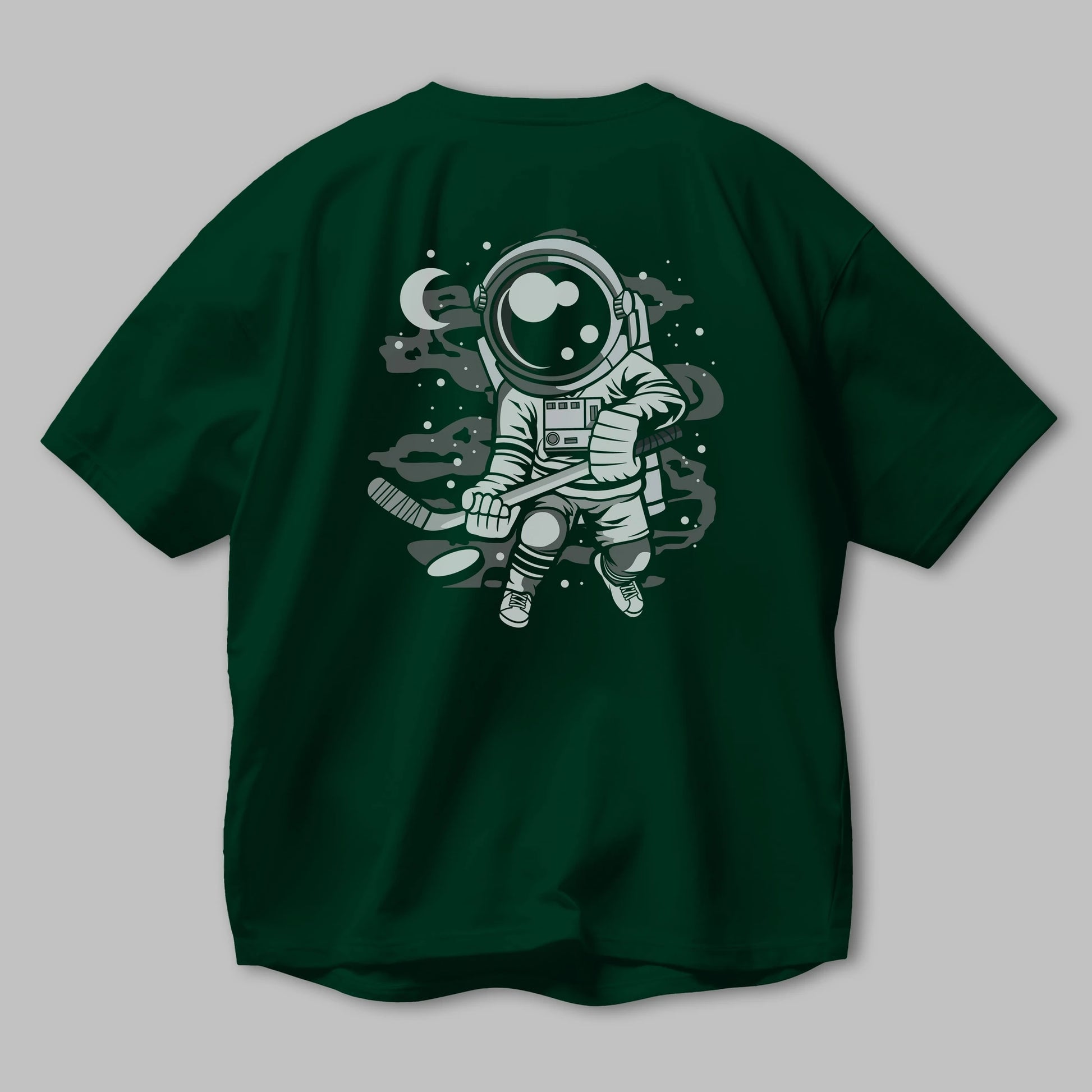 Hockey Player Astronaut Arka Baskılı Oversize t-shirt Erkek Kadın Unisex