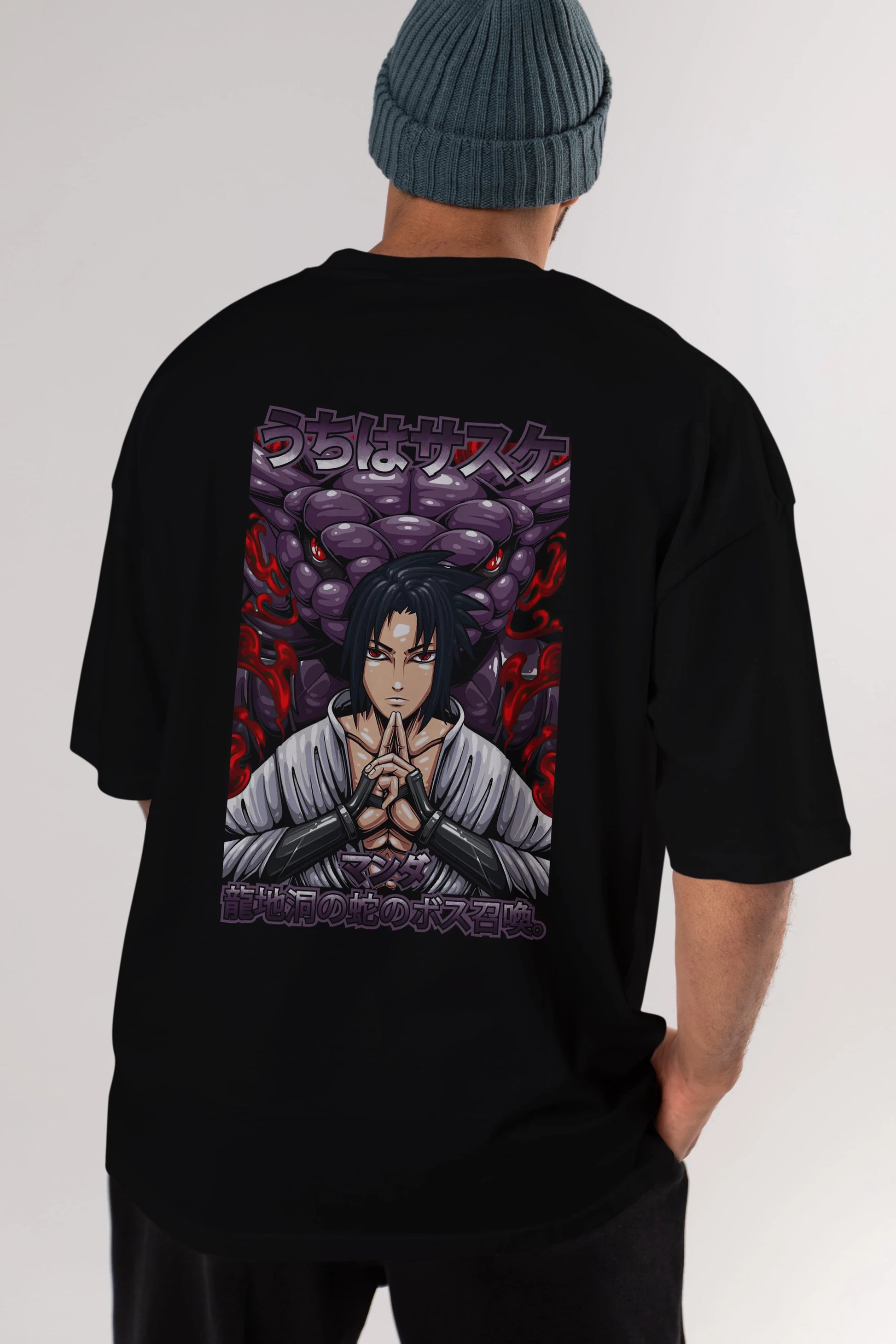 NARUTO SASUKE UCHIHA Anime Arka Baskılı Oversize t-shirt Erkek Kadın Unisex