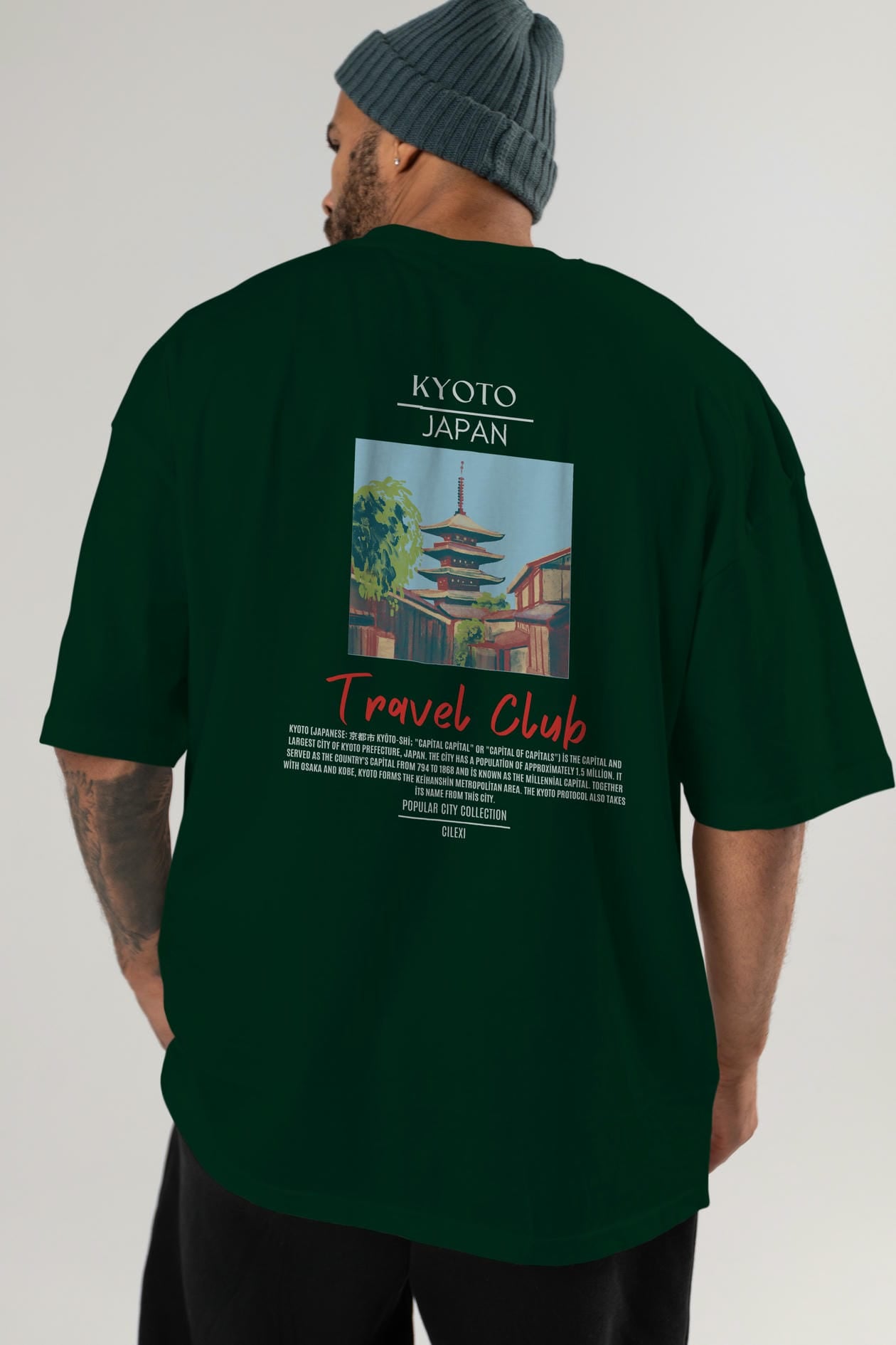 Kyoto Japan Arka Baskılı Oversize t-shirt Erkek Kadın Pamuk Bisiklet Yaka tişort