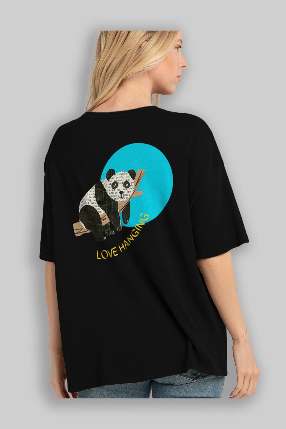 Panda Love Hanging Arka Baskılı Oversize t-shirt Erkek Kadın Unisex