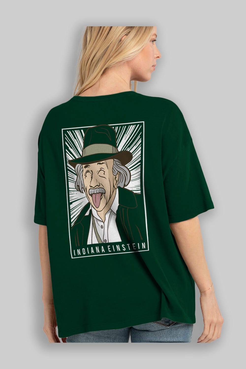 Indiana Jones Einstein Arka Baskılı Oversize t-shirt Erkek Kadın Unisex %100 Pamuk tişort
