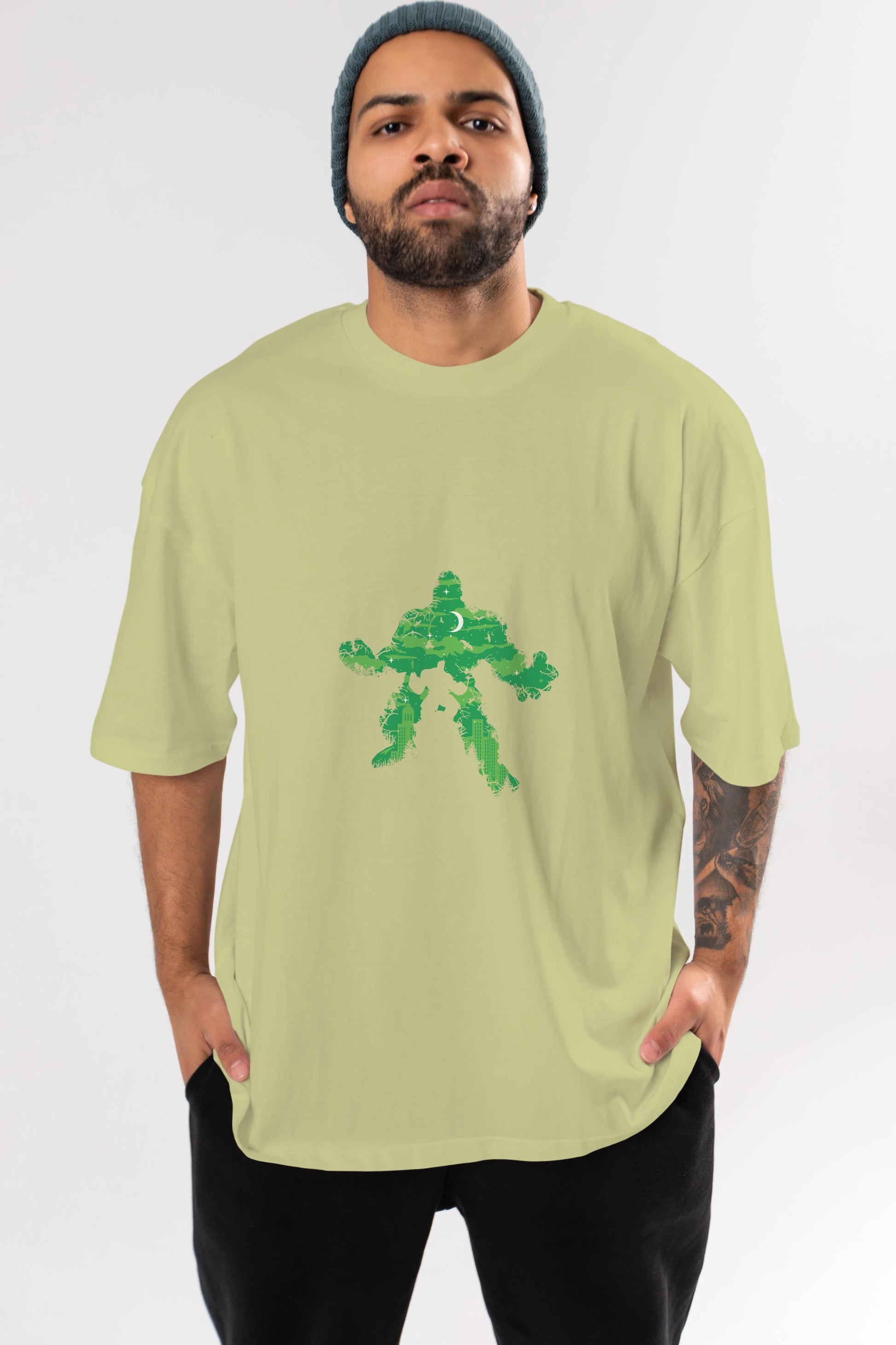 Green Monster Ön Baskılı Oversize t-shirt %100 pamuk Erkek Kadın Unisex