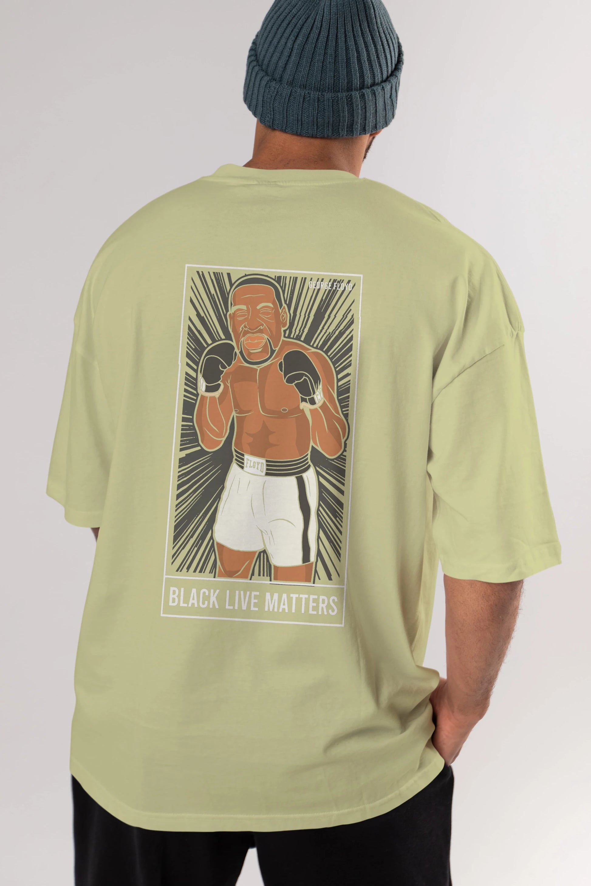 George Floyd Boxer Arka Baskılı Oversize t-shirt Erkek Kadın Unisex %100 Pamuk tişort