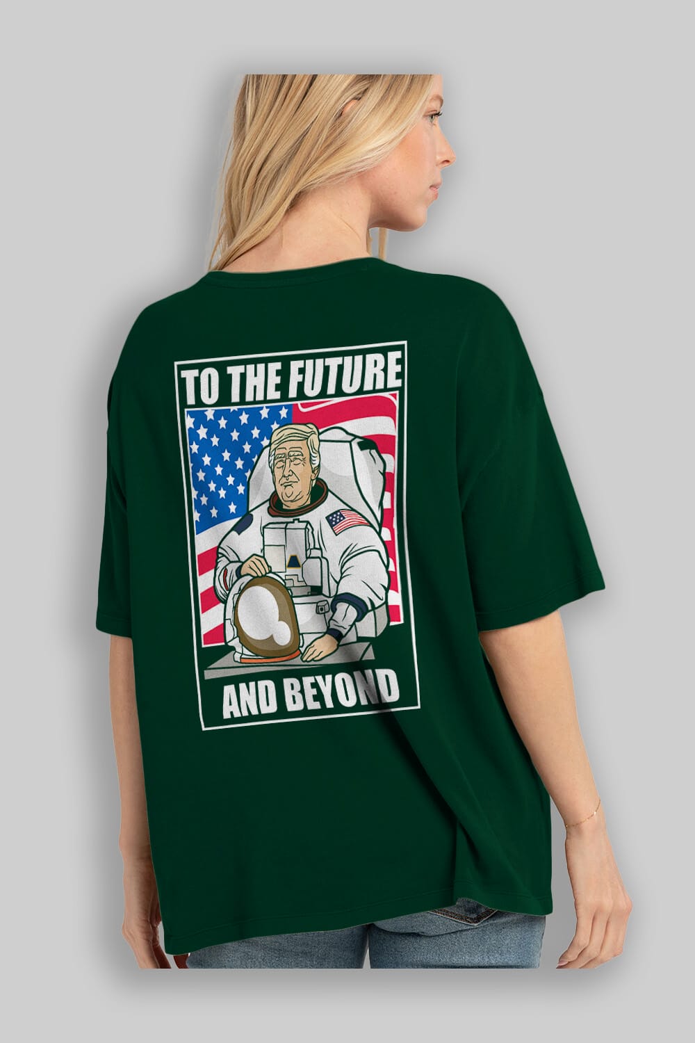 Trumpstronaut Arka Baskılı Oversize t-shirt Erkek Kadın Unisex %100 Pamuk tişort