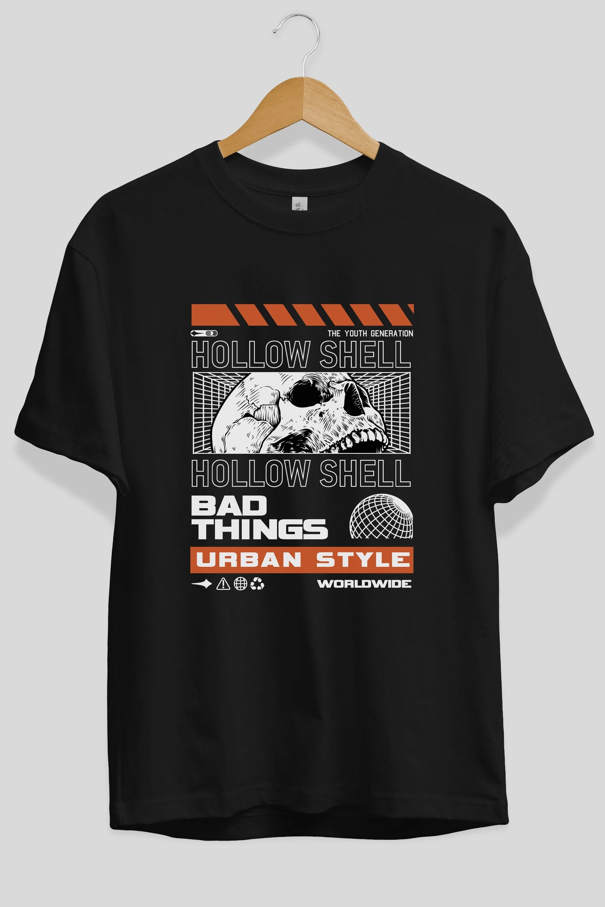 Hollow Shell Ön Baskılı Oversize t-shirt Erkek Kadın Unisex