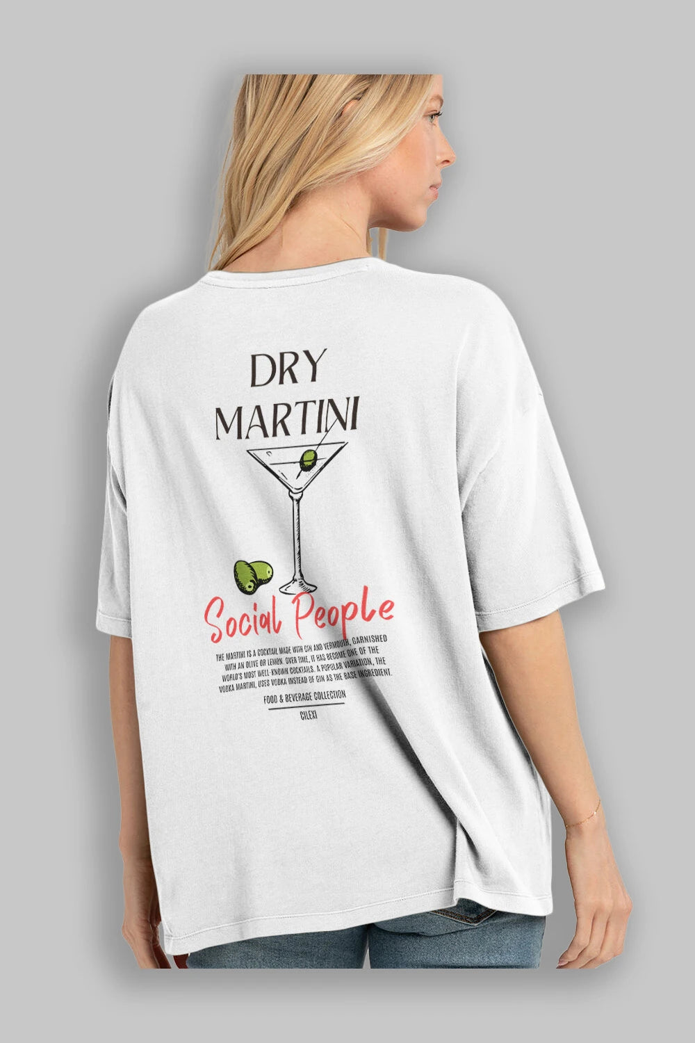 Dry Martını Kokteyl Serisi Baskılı Oversize t-shirt Erkek Kadın Unisex %100 Pamuk Bisiklet Yaka tişort