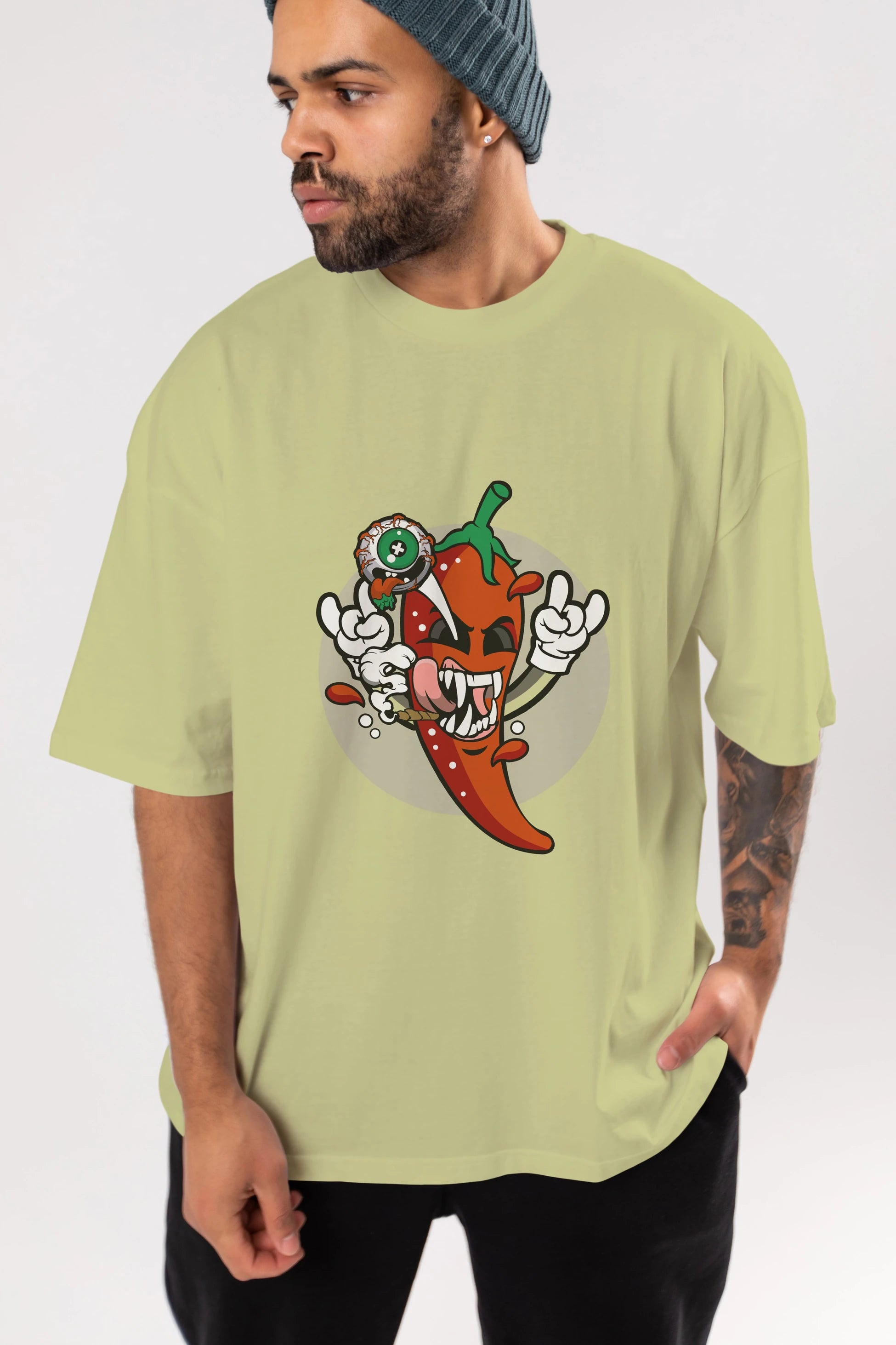 Chili Monster Ön Baskılı Oversize t-shirt Erkek Kadın Unisex %100 Pamuk tişort