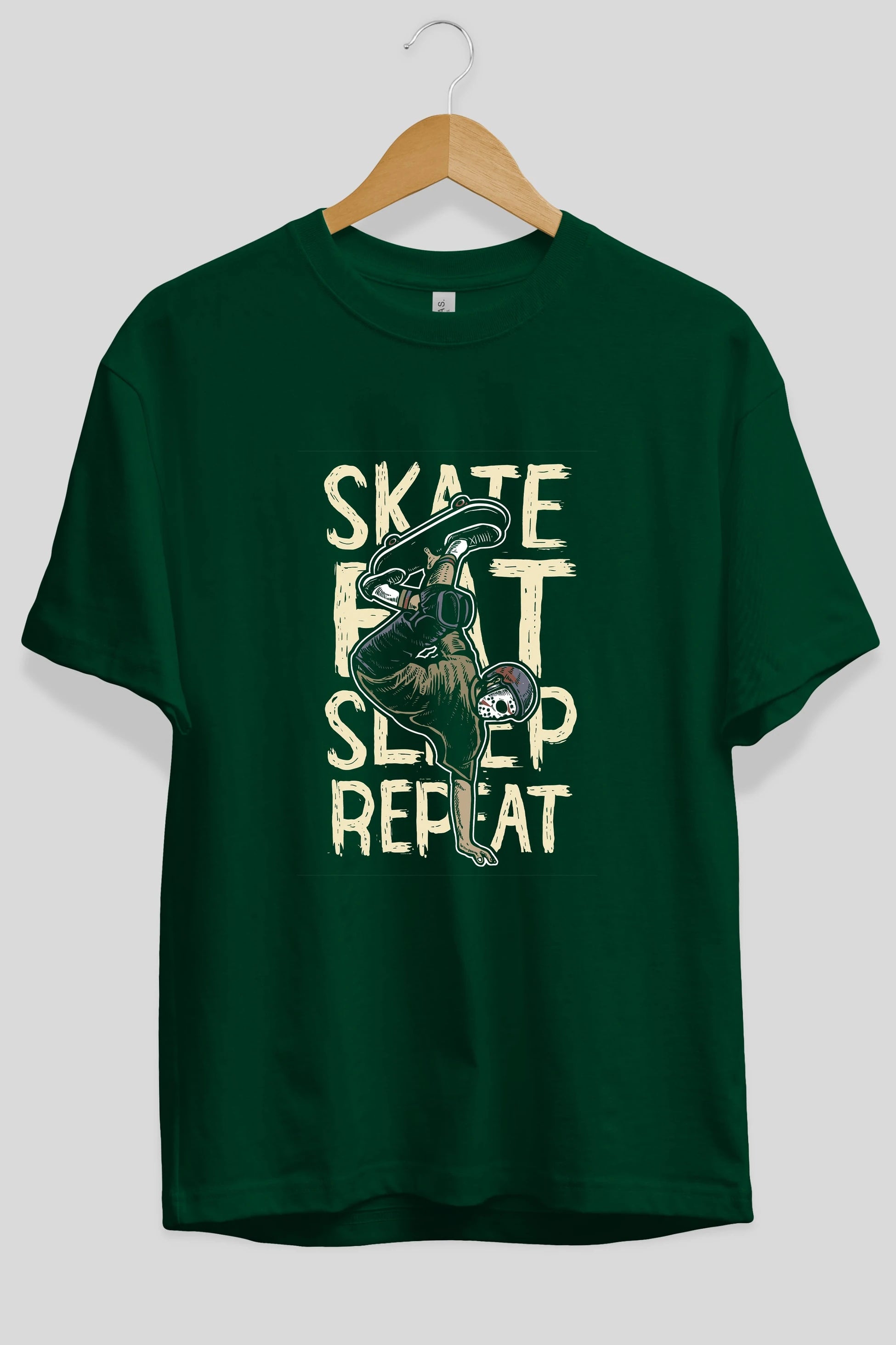 Skate Eat Sleep Repeat Ön Baskılı Oversize t-shirt Erkek Kadın Unisex %100 Pamuk tişort