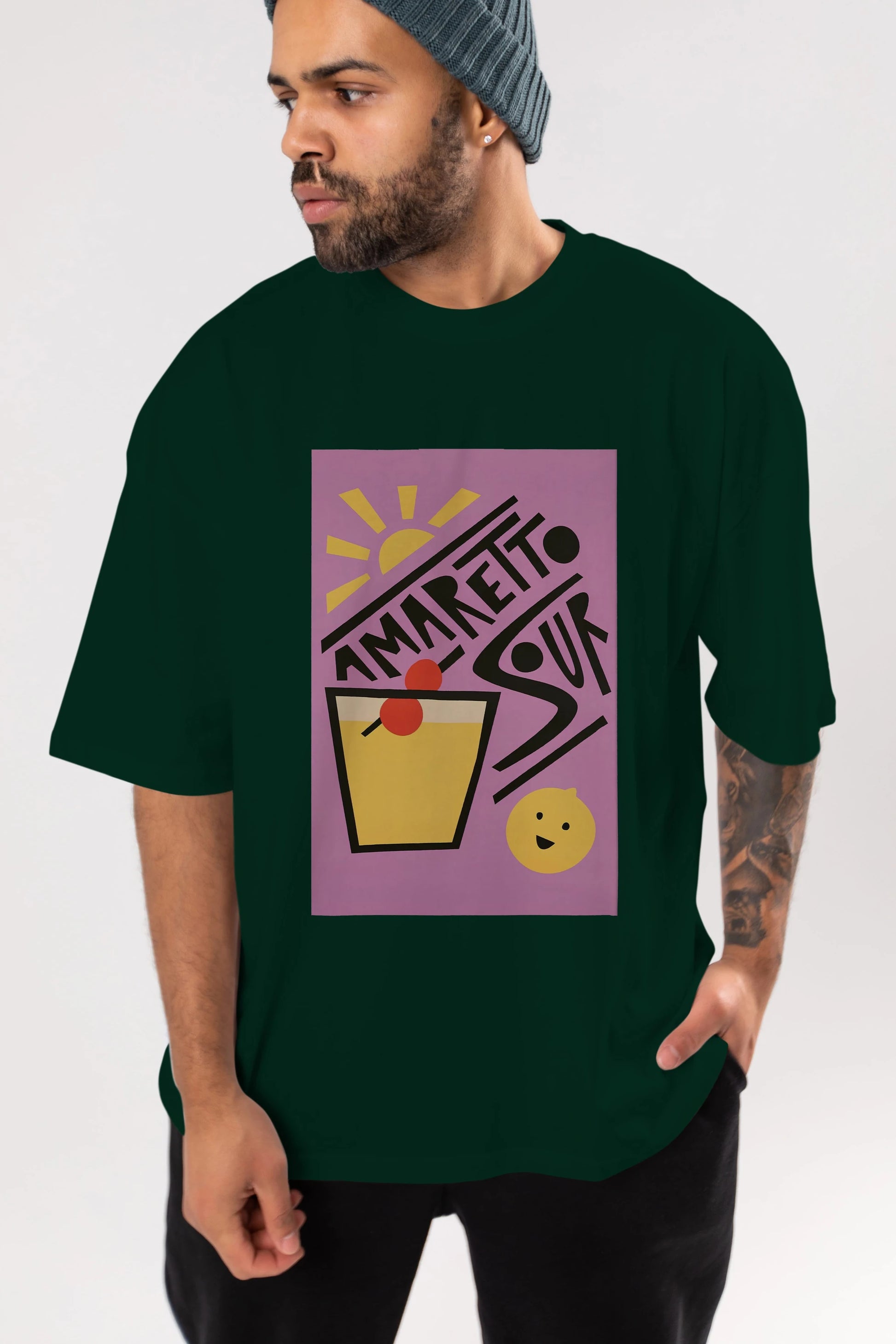 Amaretto Sour Ön Baskılı Oversize t-shirt Erkek Kadın Unisex %100 Pamuk Bisiklet Yaka tişort