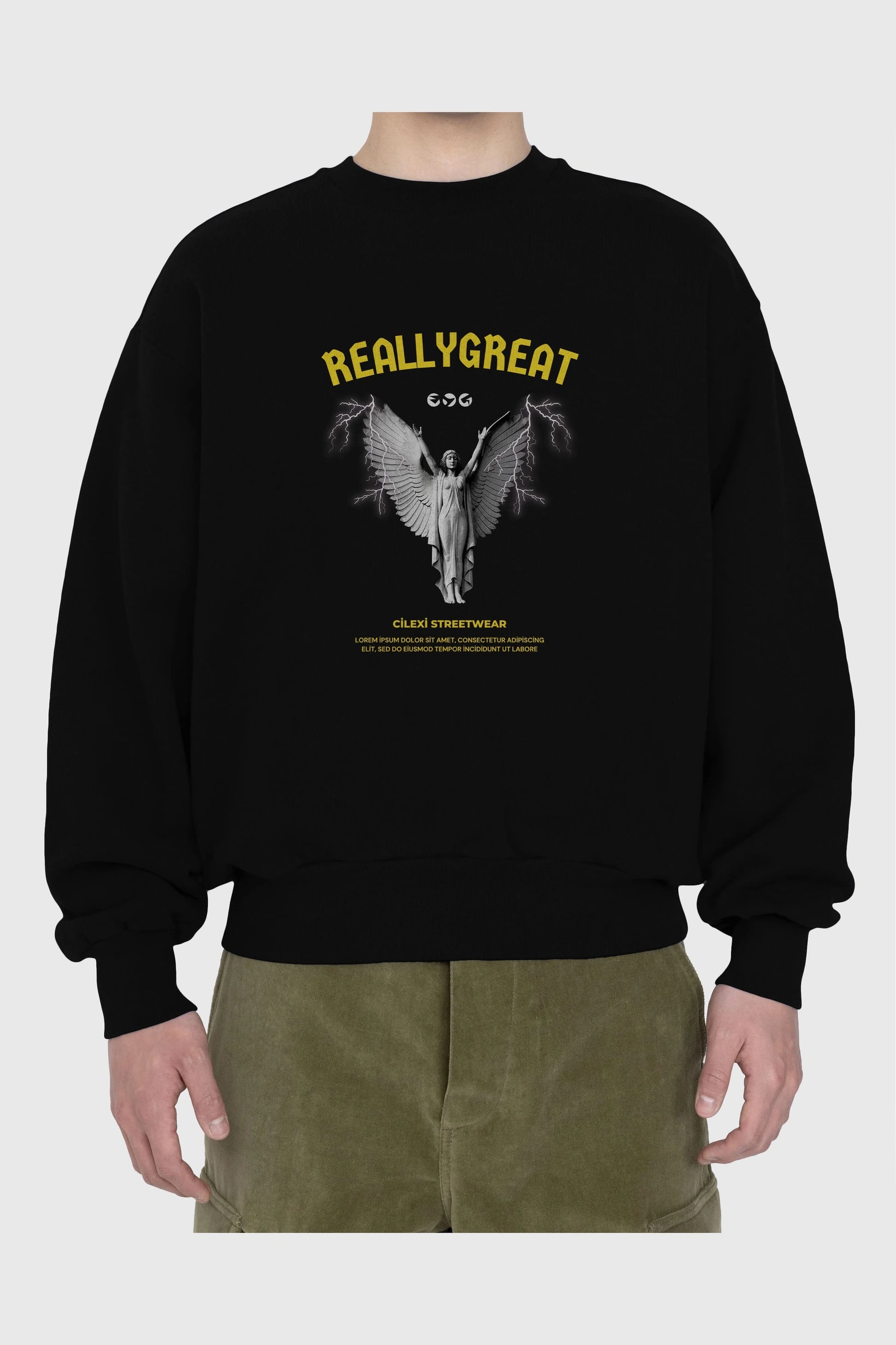 Reallygreat Angel Ön Baskılı Oversize Sweatshirt Erkek Kadın Unisex