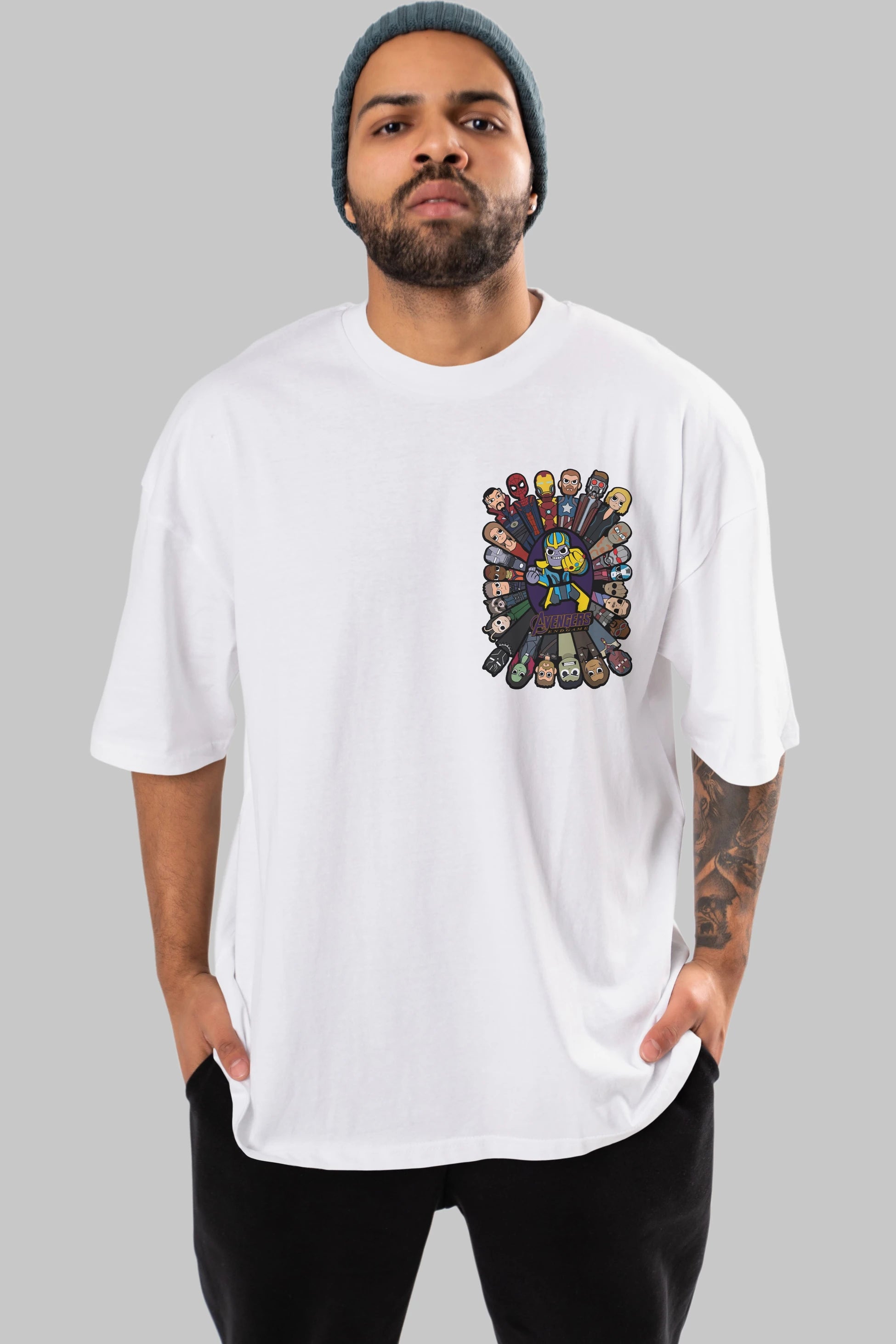 The Avengers (2) Ön Sol Baskılı Oversize t-shirt Erkek Kadın Unisex %100 Pamuk Bisiklet Yaka tişort