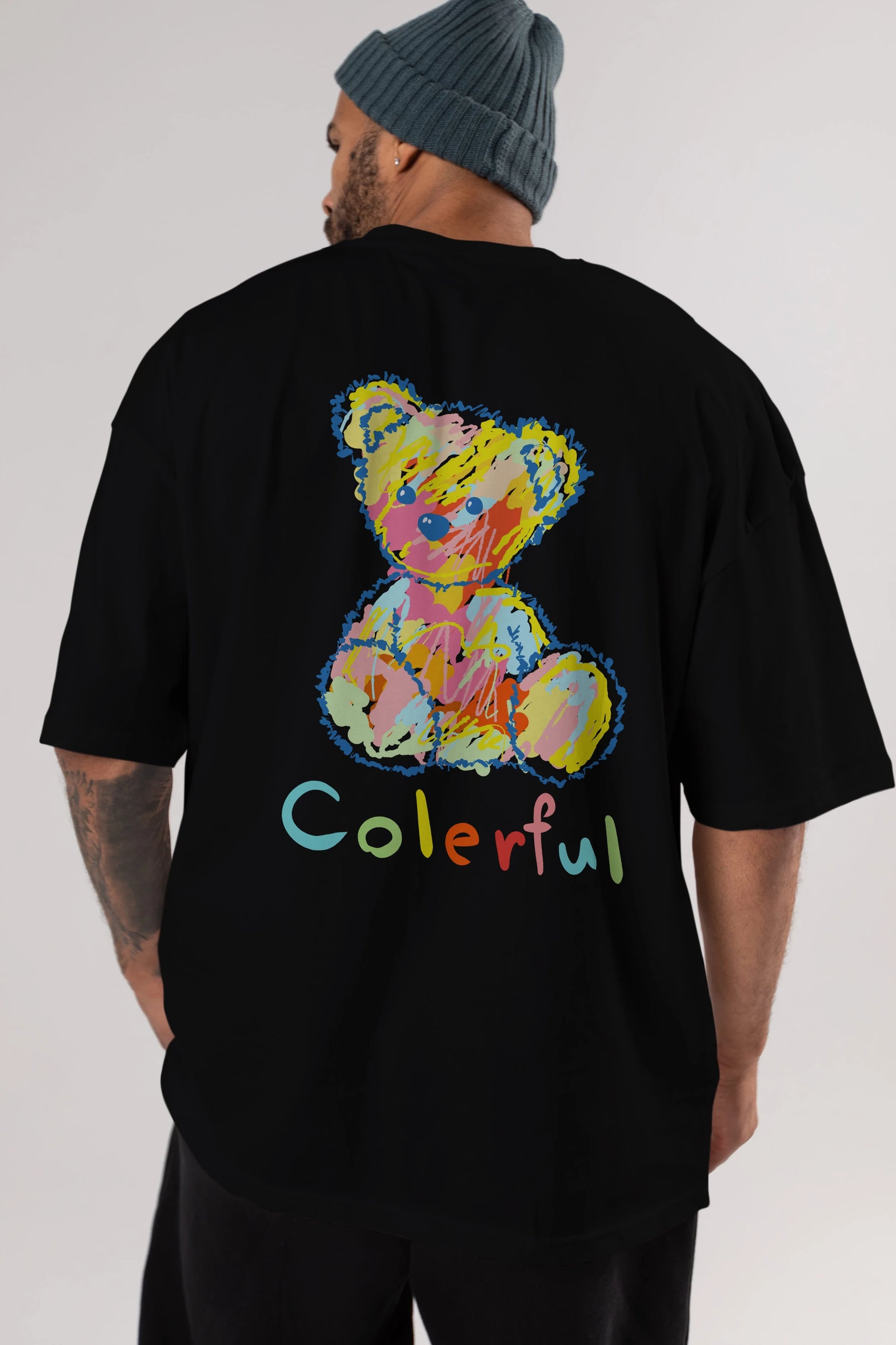 Colerful Bear Arka Baskılı Oversize t-shirt Erkek Kadın Unisex