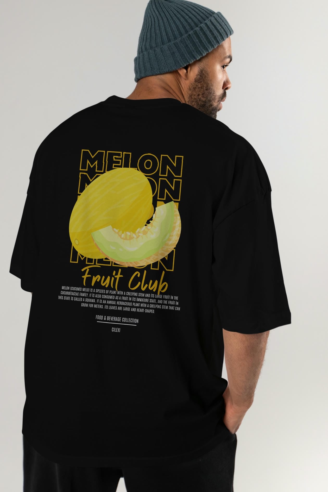 Melon Arka Baskılı Oversize t-shirt Erkek Kadın Pamuk Bisiklet Yaka tişort